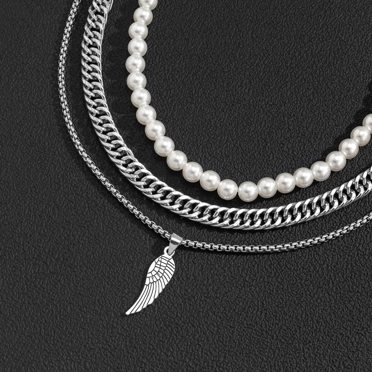 Jewelry 3pcs Pendant Necklaces Imitation-Pearl Cuban Thick Size ONE SIZE - 3 Thumbnail