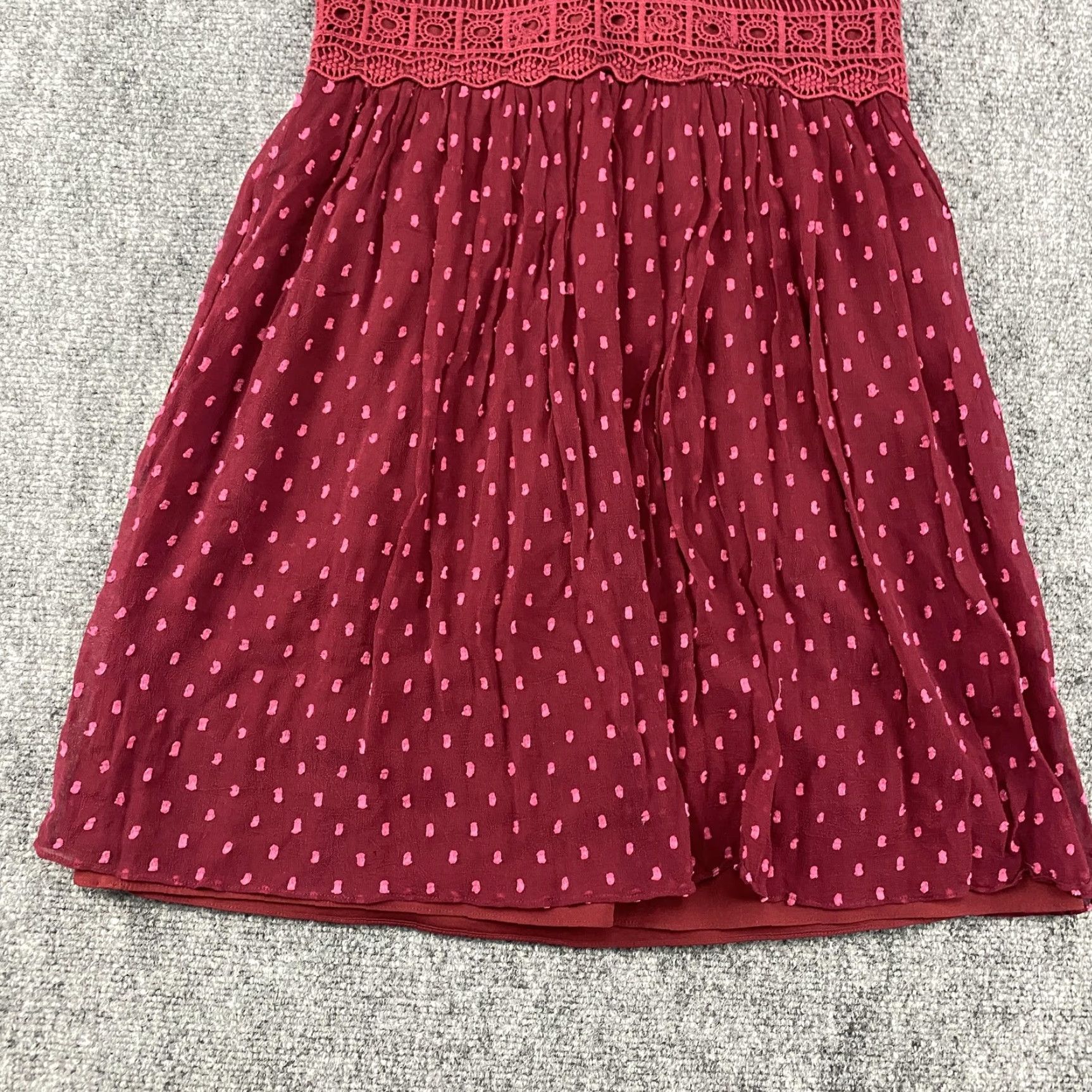 Vintage Ranna Gill Dress Womens 2 Burgundy Clip Dot Crochet Lace V-Neck Sleeveless Boho Dress Clip Dot Burgundy V-Neck Sleeveless Womens Size XS / US 0-2 / IT 36-38 - 4 Thumbnail
