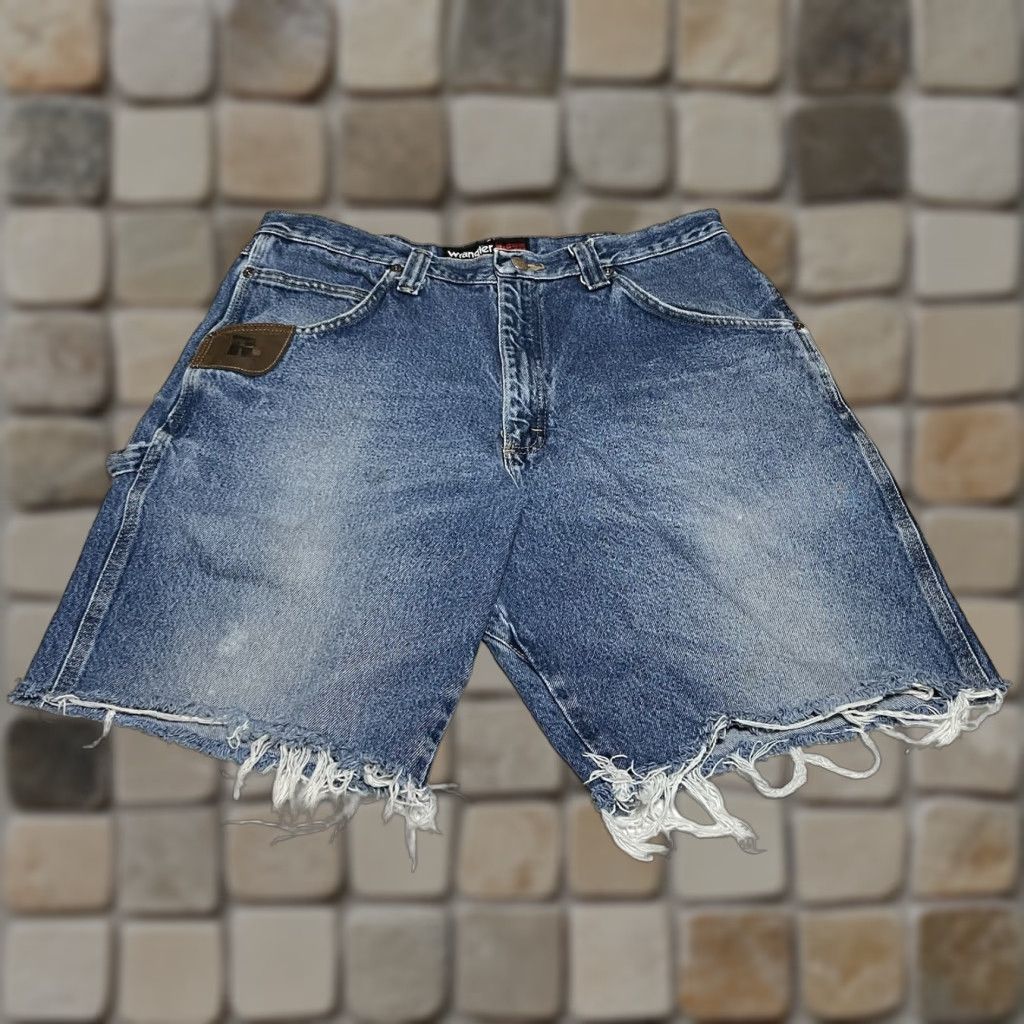Wrangler Wrangler Riggs Workwear Carpenter Denim Cutoff Shorts Jorts Size 36 Disstressed - 5-Pocket Design, Hammer Loop, Denim, Blue, Men, Regular Fit Size US 36 / EU 52 - 1 Thumbnail