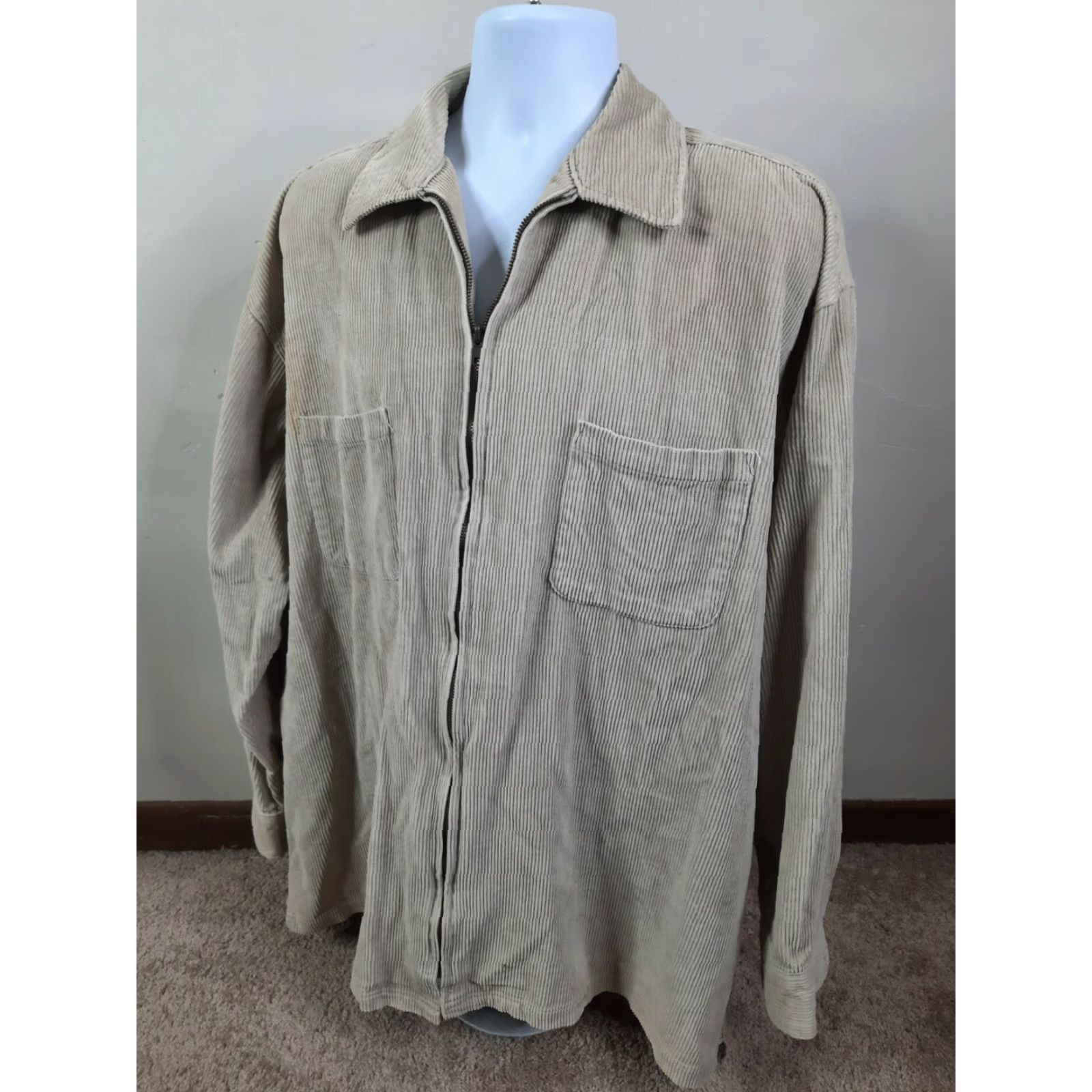 Vintage VINTAGE North Crest Corduroy Jacket Coat Beige Men's XL Tall XLT Distressed 90s Punk Overcoat Zip Pockets Size US XL / EU 56 / 4 - 4 Thumbnail