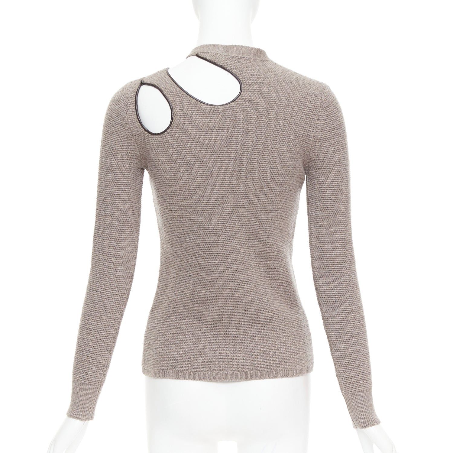 Tom Ford TOM FORD taupe fleece wool blend cut out leather collar sweater S Size S / US 4 / IT 40 - 1 Thumbnail