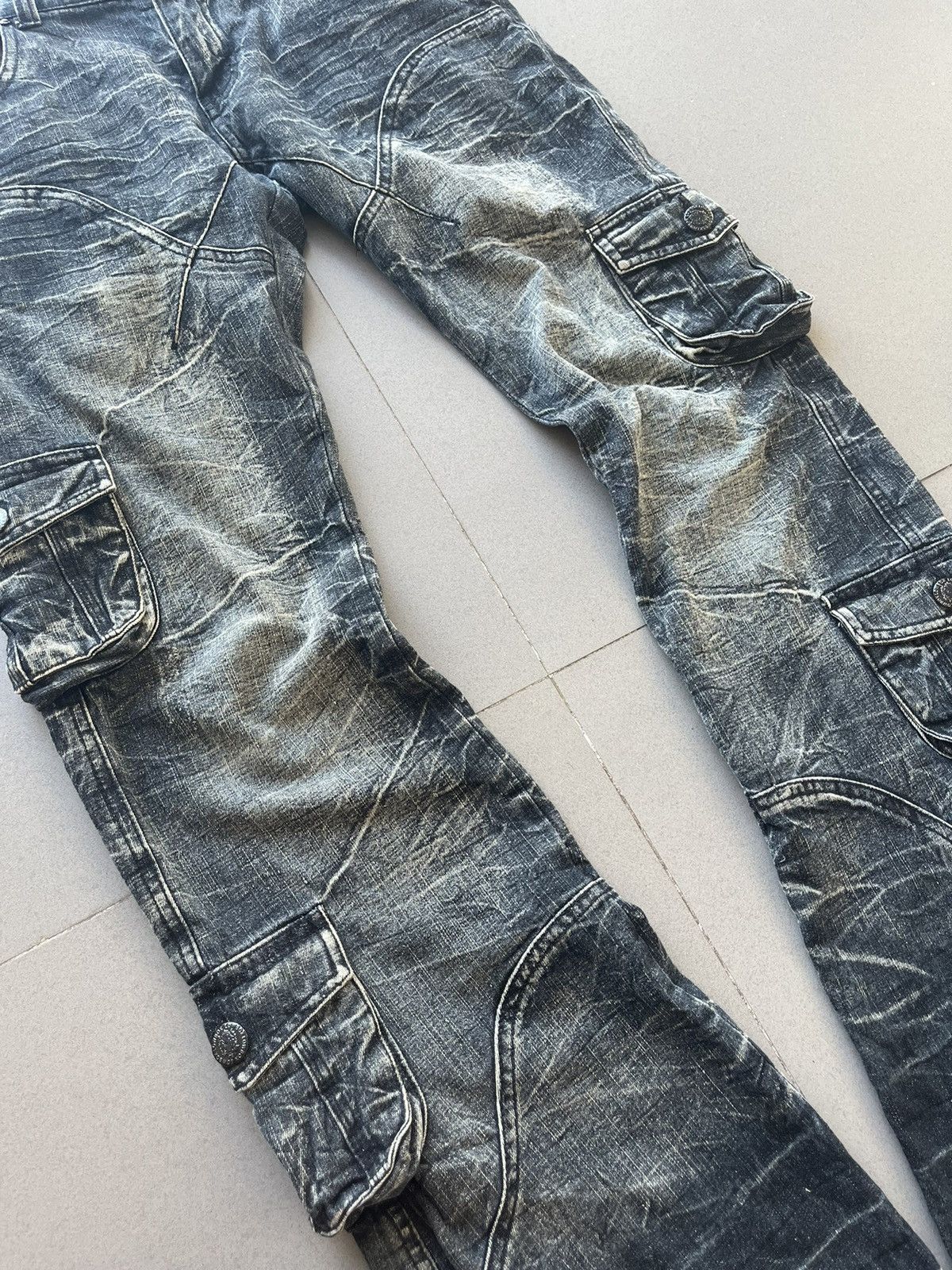 LOWBOX Japanese~Lowbox Flare BootCut Denim Cargo Multi Pocket Pants Size US 32 / EU 48 - 7 Thumbnail