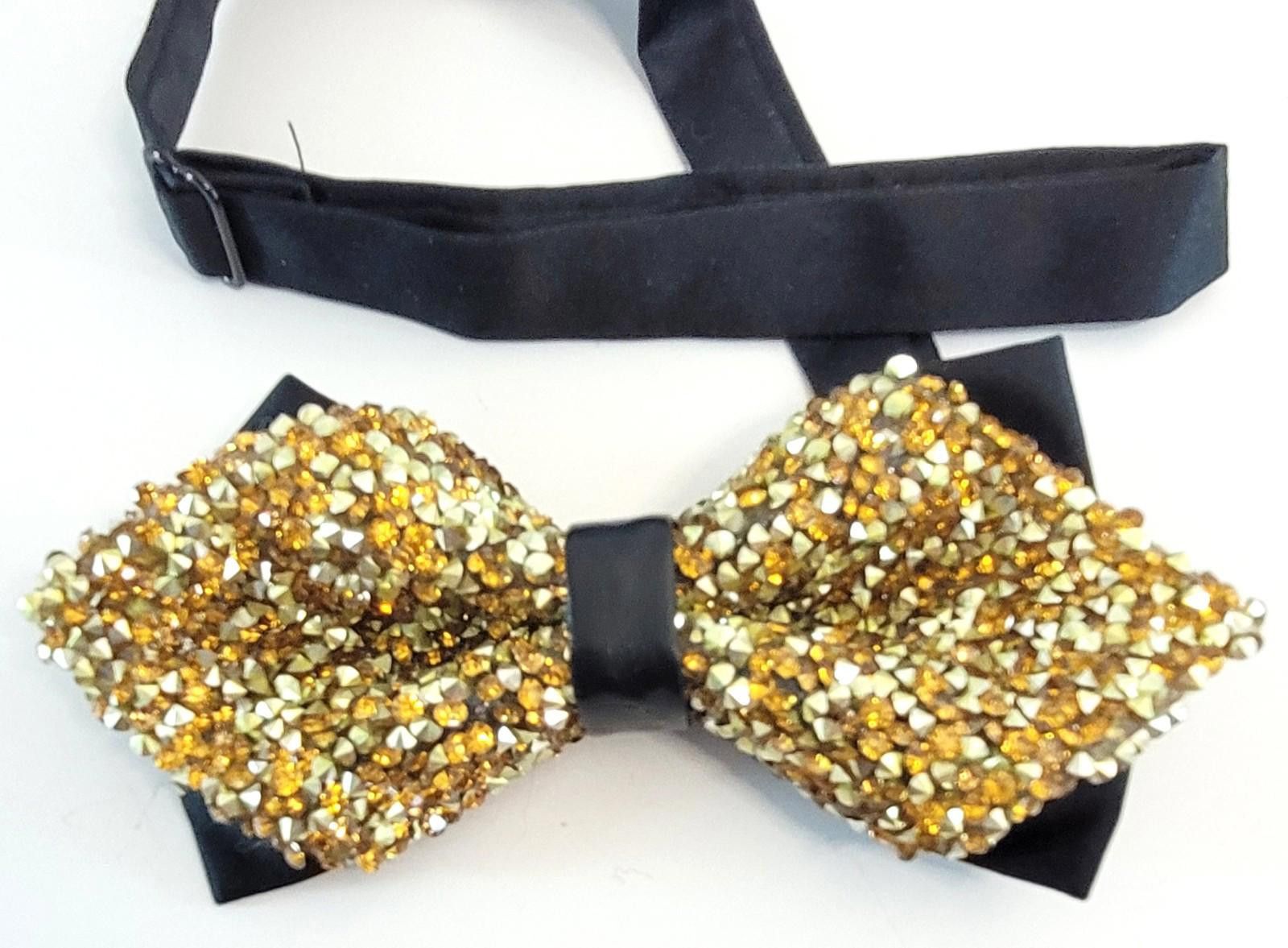 Other Gold Sequin Bow Tie – Black Satin Strap – Adjustable Size ONE SIZE - 1 Thumbnail