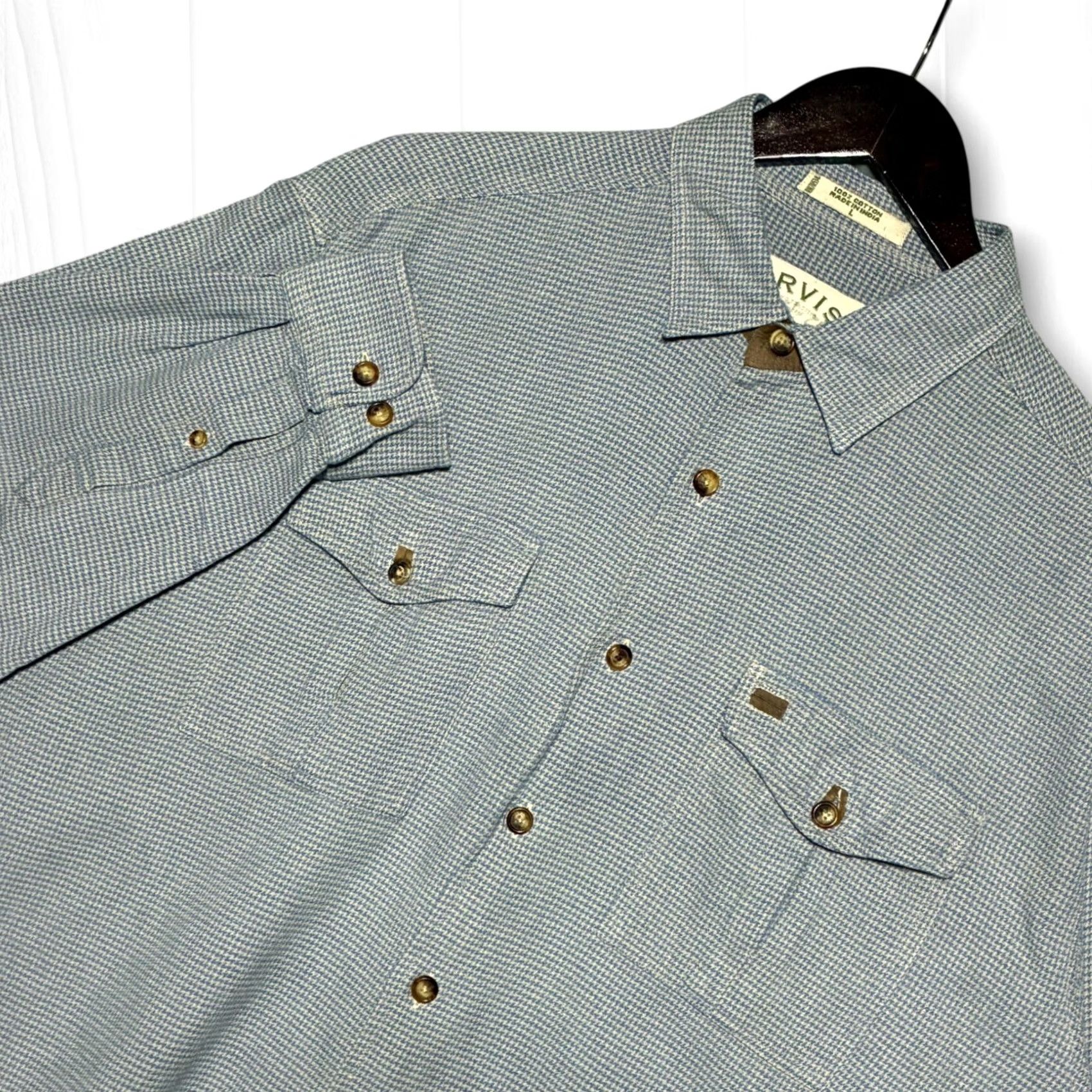 Orvis Orvis Shirt Mens Large Blue Houndstooth Double Pocket Button Down Flannel Shirt Size US L / EU 52-54 / 3 - 2 Thumbnail