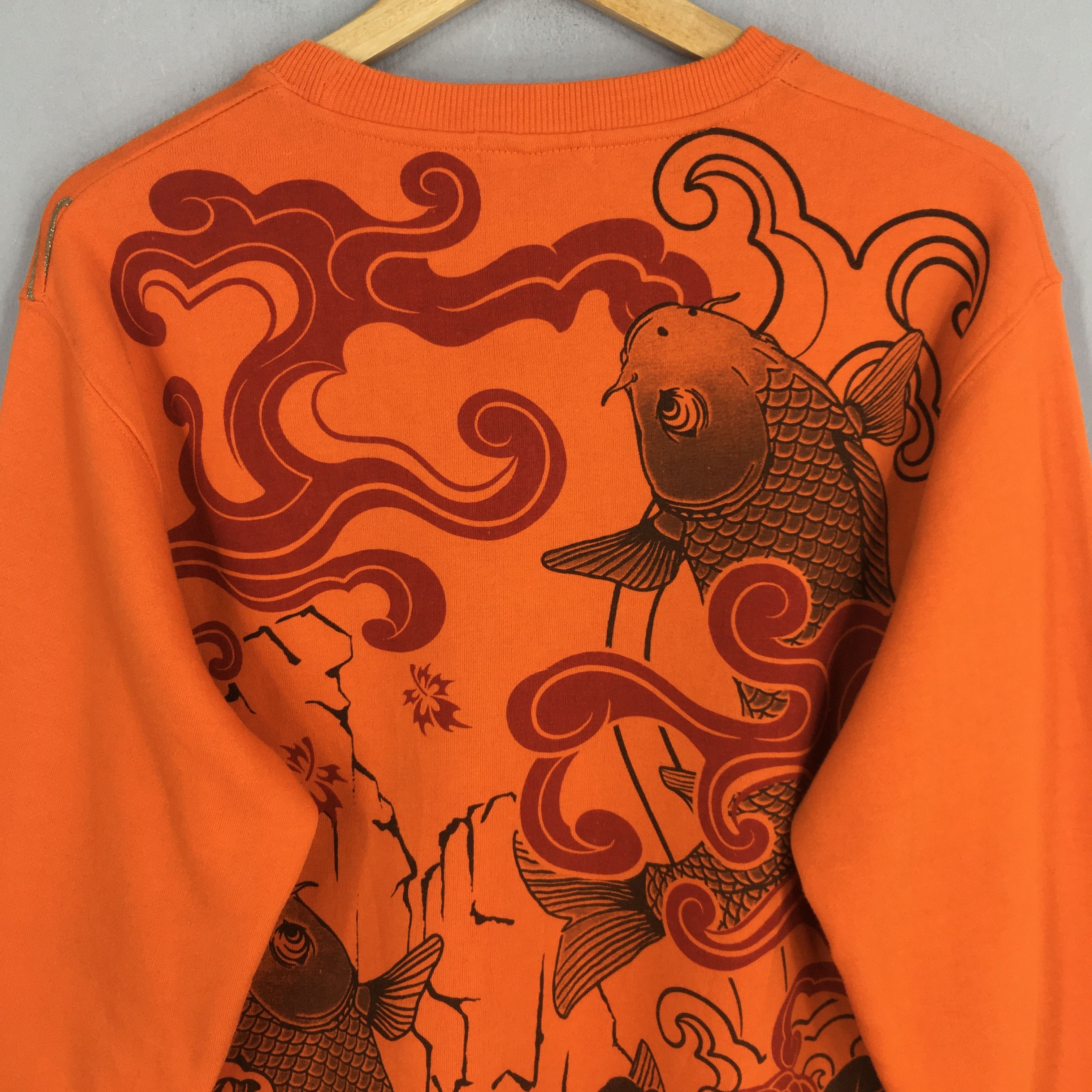 Japanese Brand × Vintage Vintage Fish Koi Sukajan Japan Orange Sweatshirt Large Size US L / EU 52-54 / 3 - 7 Thumbnail
