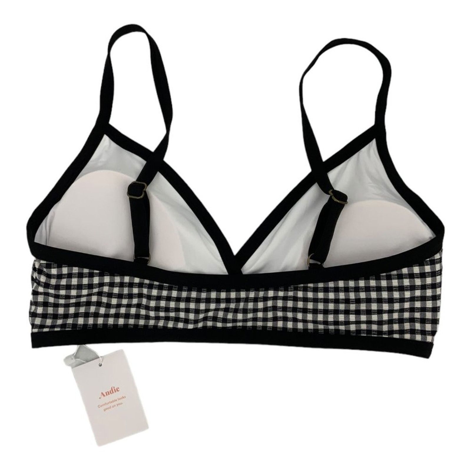 Other Andie Cove V Neck Bikini Top Black Gingham Large NWT $65 MSP Size ONE SIZE - 4 Thumbnail