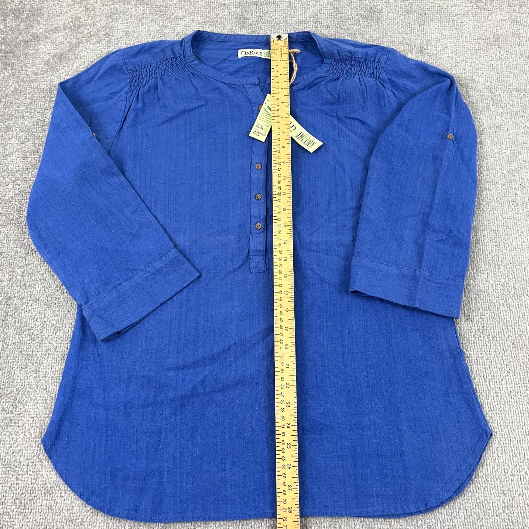 Vintage VINTAGE Civilian Shirt Womens 14 Washed Blue Grandfather Popover Lagenlook Linen Blend Size XL / US 12-14 / IT 48-50 - 4 Thumbnail