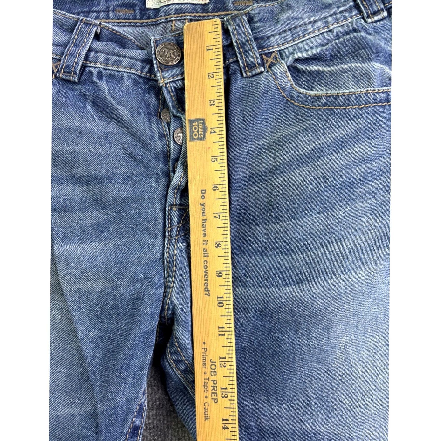 Denime MEK Denim Cody Straight Jeans Mens 38x34 Blue Embroidered Button Fly Denim Straight Reg Mid Rise 5-Pocket Modern Vintage Look Size US 38 / EU 54 - 5 Thumbnail