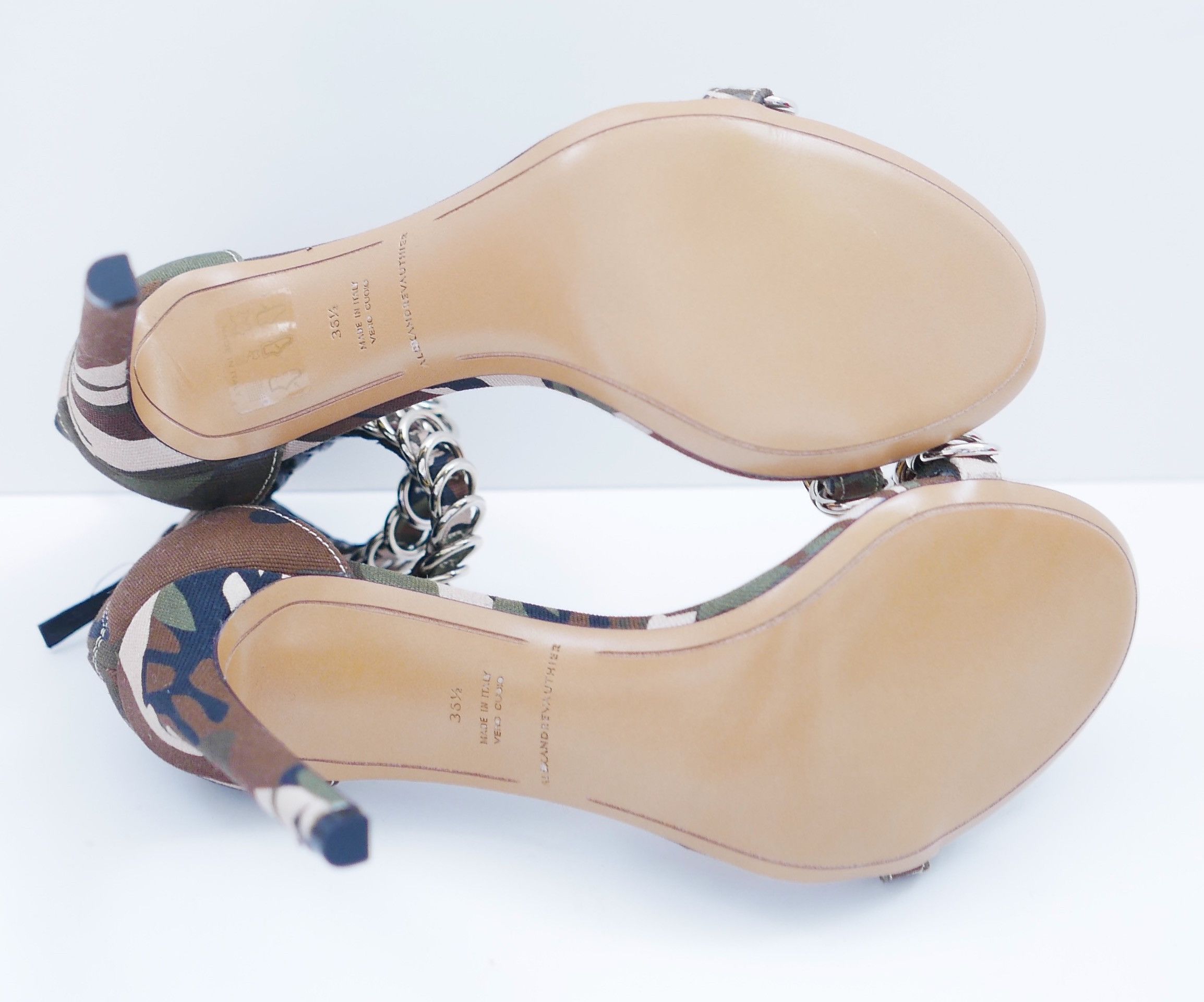 Alexandre Vauthier Alexandre Vauthier Camo Printed Chain Trim Sandals Size US 6.5 / IT 36.5 - 7 Thumbnail