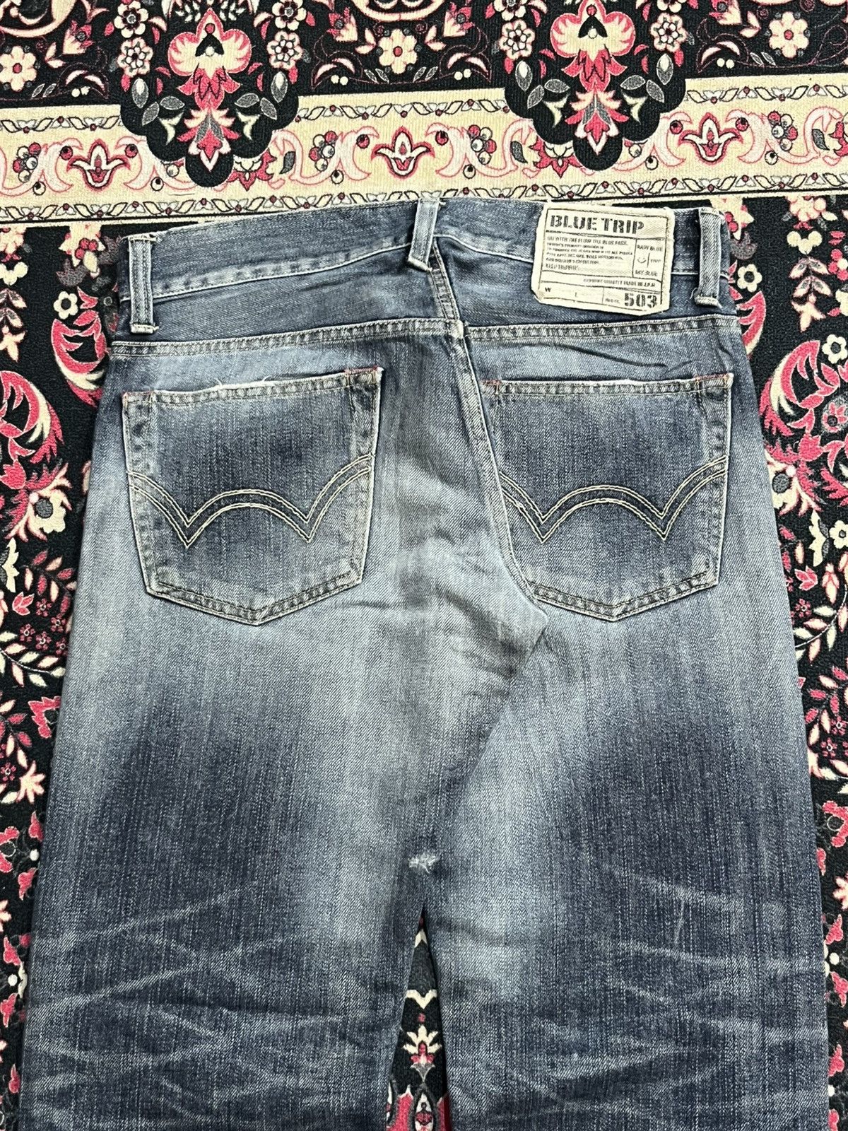 Edwin Edwin 503 Blue Trip Blue Washed Distressed Straight Jeans Size US 30 / EU 46 - 7 Thumbnail