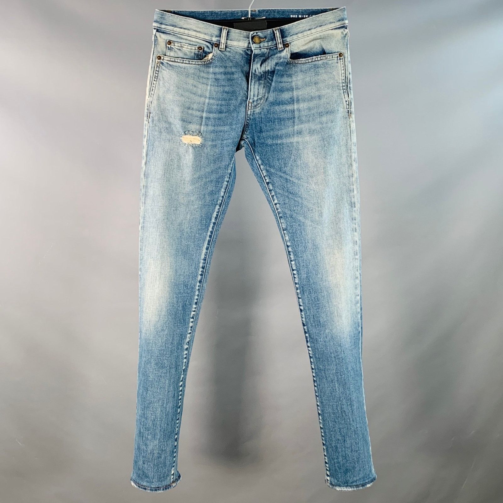 Saint Laurent Paris 30 Blue Distressed Cotton Blend Twill Slim Tapered Jeans Size US 30 / EU 46 - 1 Thumbnail