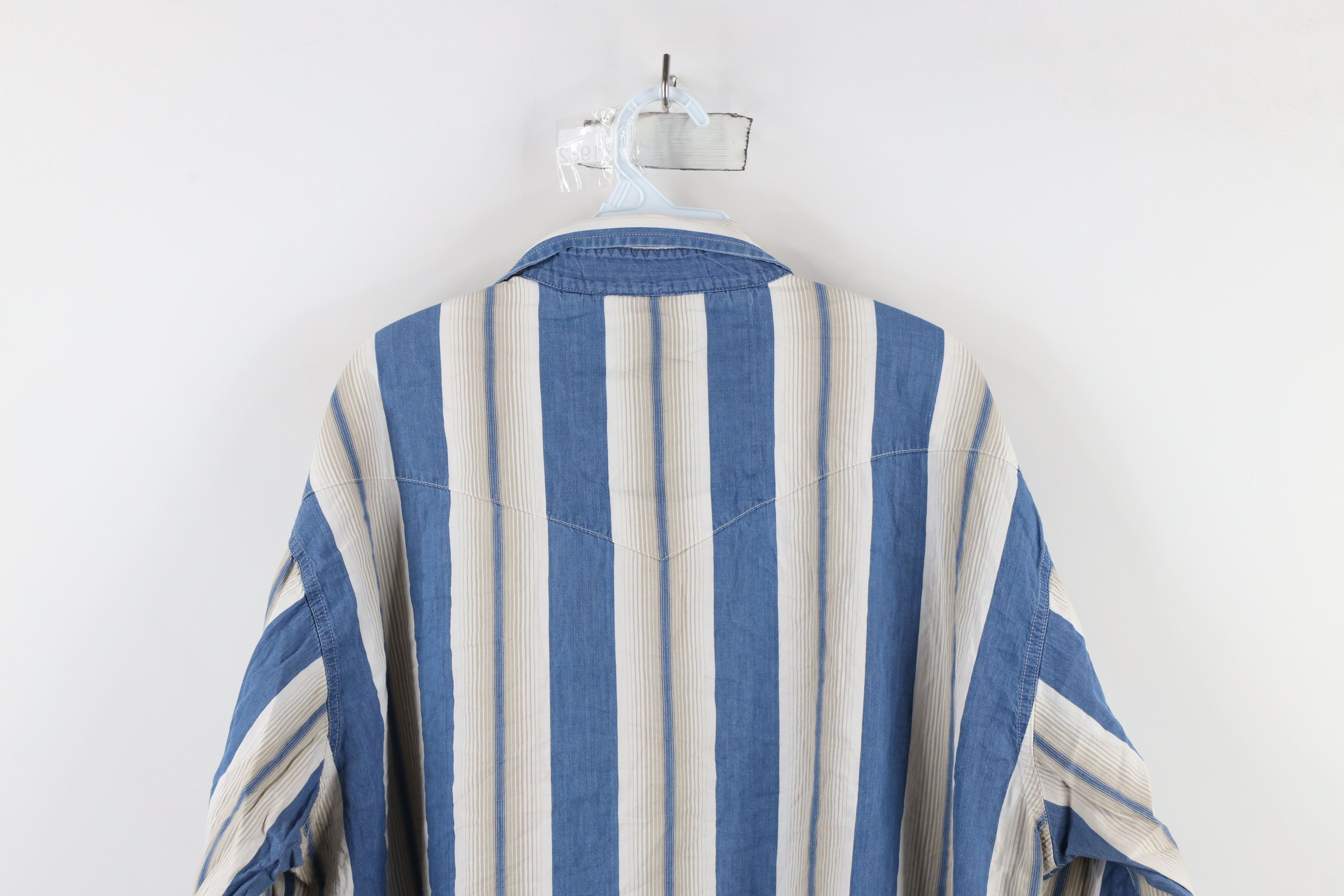 Vintage × Wrangler Vintage 90s Wrangler Striped Western Snap Button Shirt Blue Size US XXL / EU 58 / 5 - 11 Thumbnail