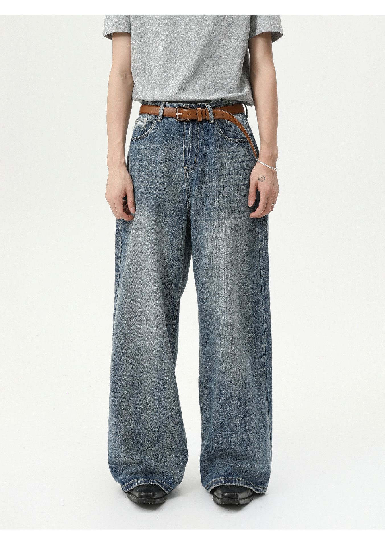 Vintage Japanese retro cleanfit straight leg wide-leg washed jeans Size US 32 / EU 48 - 1 Thumbnail