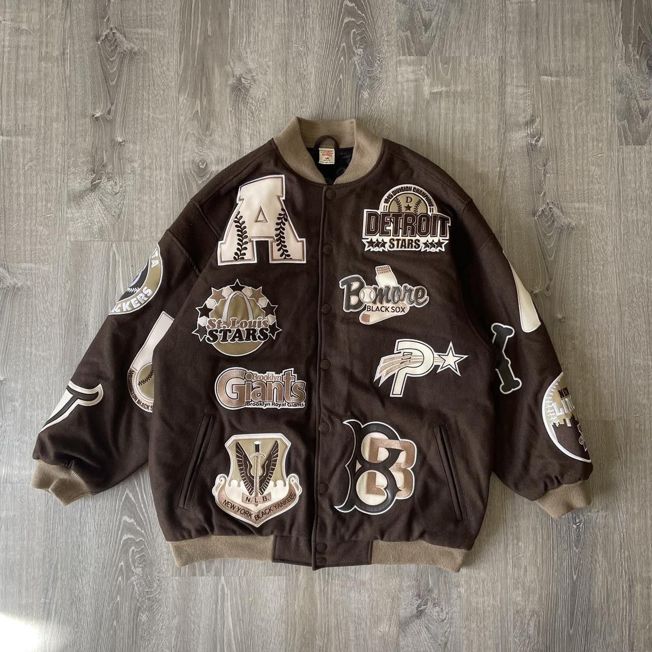 image of Authentic Negro Leagues x Vintage Brown Headwear Negro Baseball League Varsity Jacket (Size 2XL)