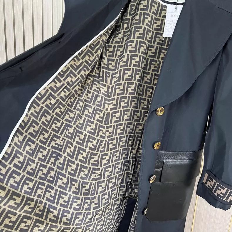 Fendi Fendi Black Printed Leather Trench Coat Size L / US 10 / IT 46 - 6 Thumbnail