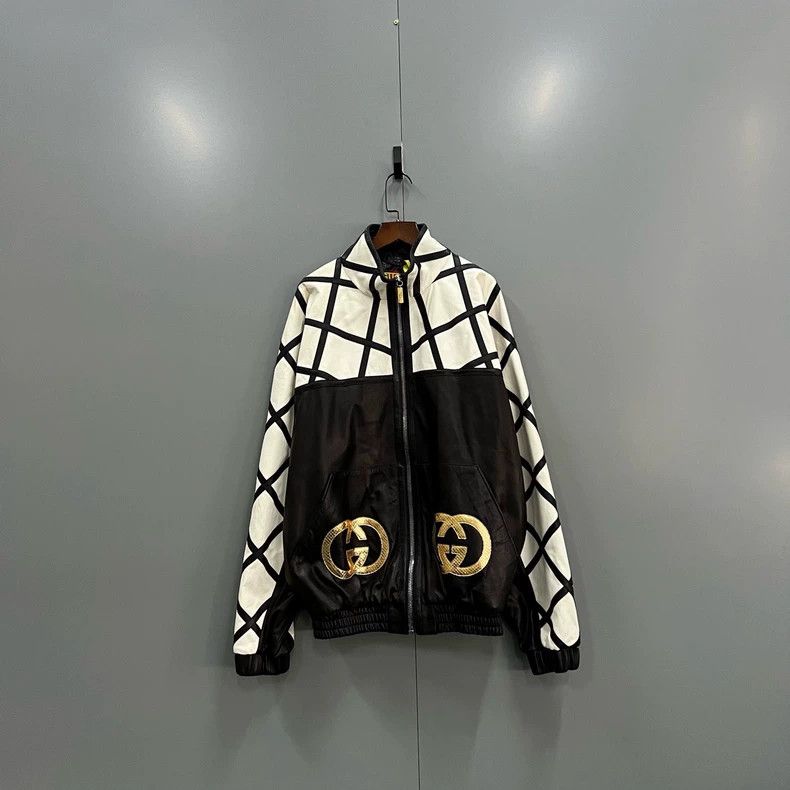 Gucci Gucci Patchwork Leather Jacket with Gold Emblem Size US L / EU 52-54 / 3 - 1 Thumbnail