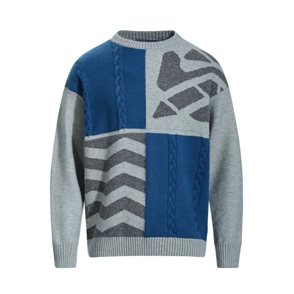 Vintage Men's irregular knitted contrast stitching crew neck sweater Size US M / EU 48-50 / 2 - 1 Thumbnail