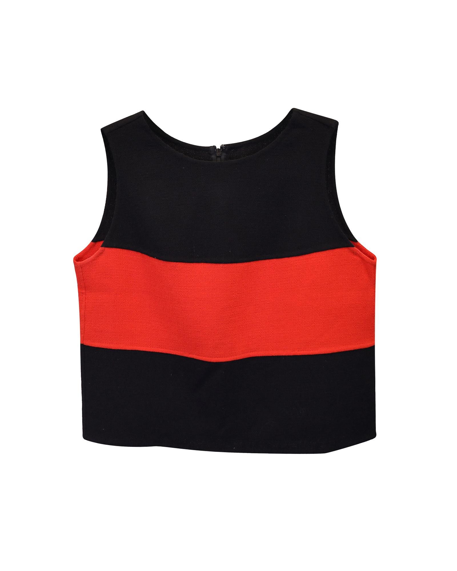 image of Giorgio Armani Red Wool Striped Sleeveless Crop Top, Women's (Size XS)