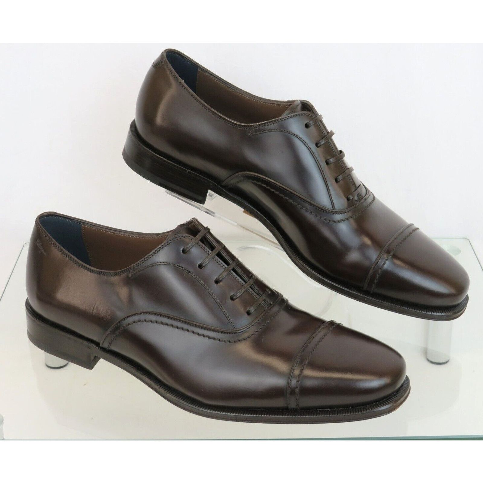 Salvatore Ferragamo SEUL DARK BROWN POLISHED LEATHER CAP TOE LOGO OXFORDS 10 D Size US 10 / EU 43 - 8 Thumbnail
