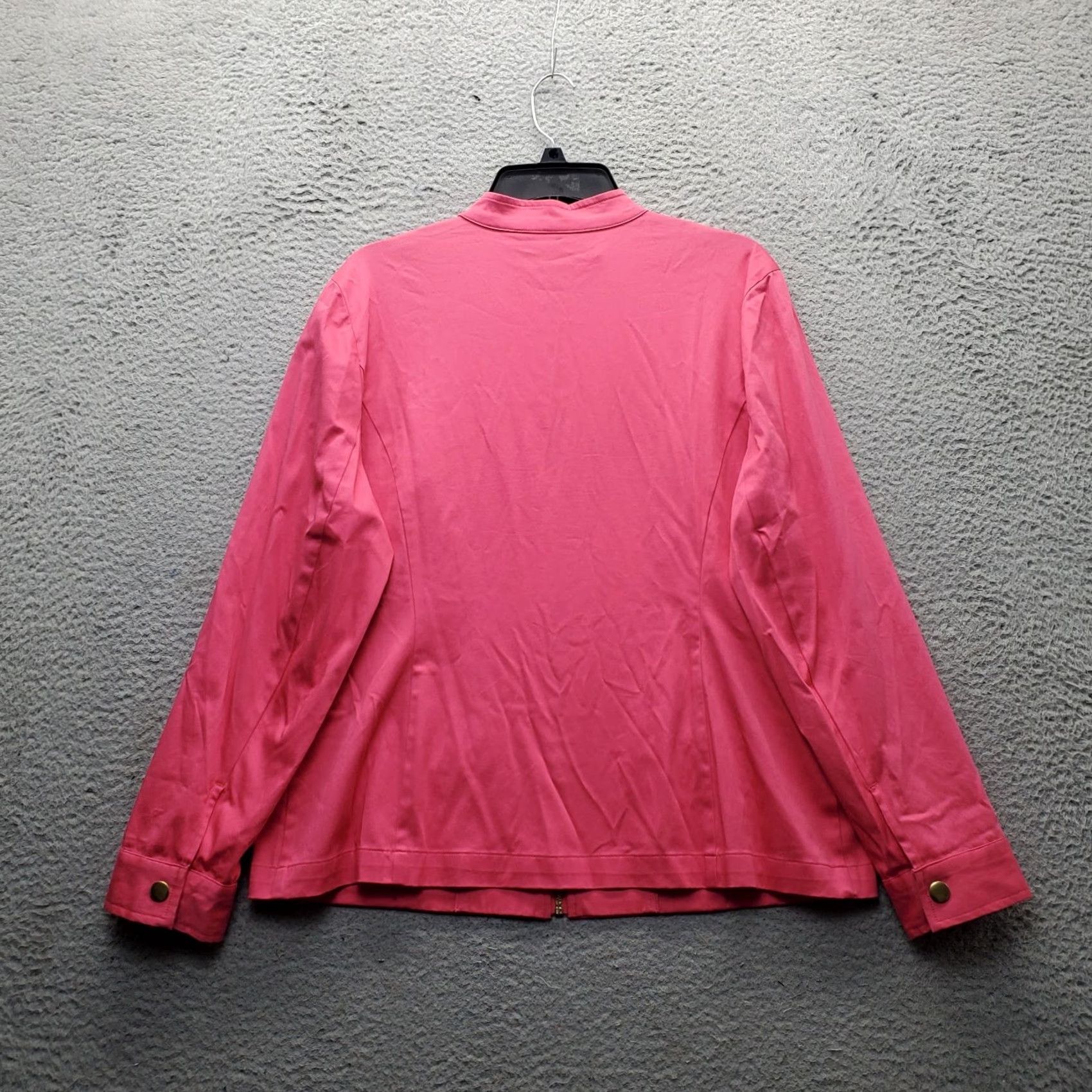Vintage Chico's Moto Jacket Womens 2 Pink Stretch Jetted Pockets Band Collar Gold Zip Up Jacket Size XS / US 0-2 / IT 36-38 - 2 Thumbnail