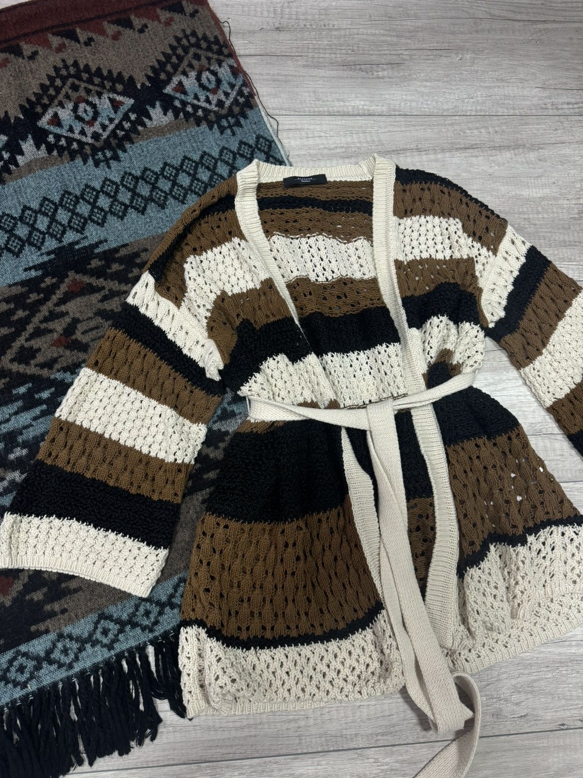 Weekend Max Mara WEEKEND MAX MARA Angolo Striped Knit Cardigan In Cuoio Size S / US 4 / IT 40 - 2 Thumbnail