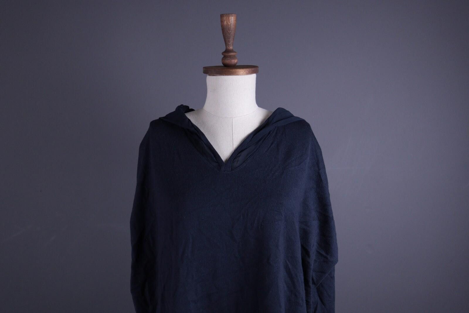 Designer Annette Gortz Dark Blue Wool Hooded Oversized Sweater Size M Size M / US 6-8 / IT 42-44 - 2 Thumbnail