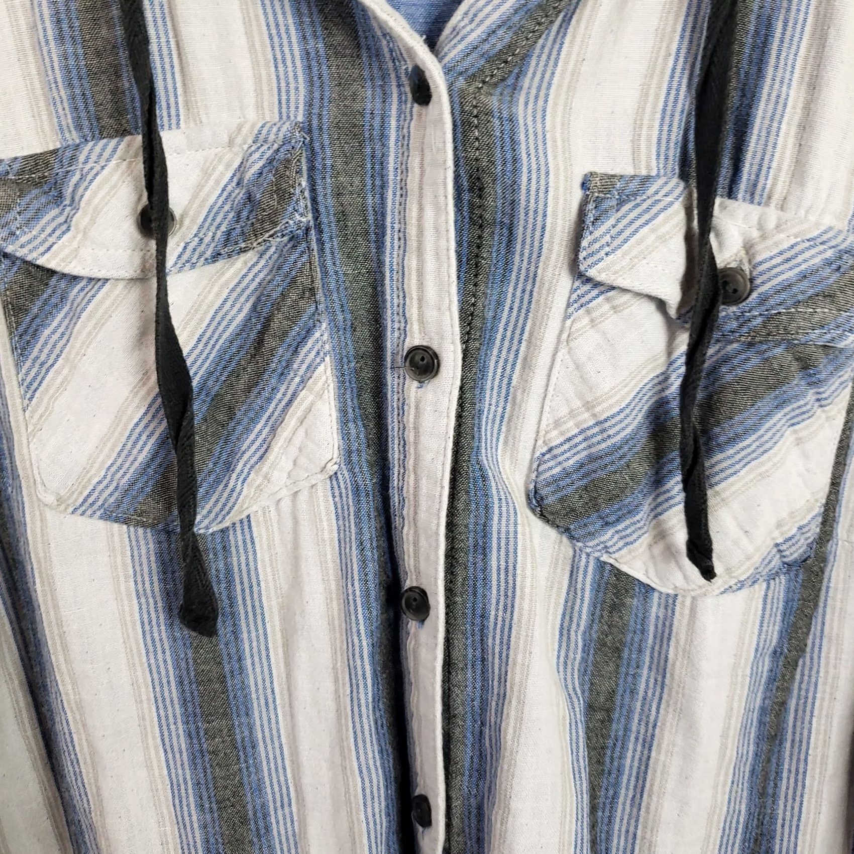 Vintage Boston Traders Flannel Pullover Shirt Women's L Blue Hooded Striped Long Sleeve Size L / US 10 / IT 46 - 4 Thumbnail