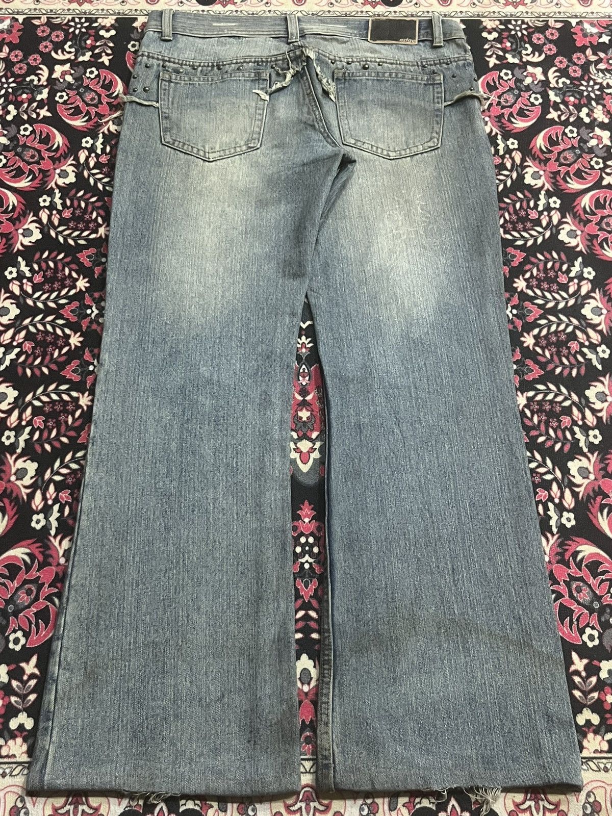 If Six Was Nine Japan Edge Rupert Spider Web Distressed Studded Flare Jeans Size US 34 / EU 50 - 2 Thumbnail