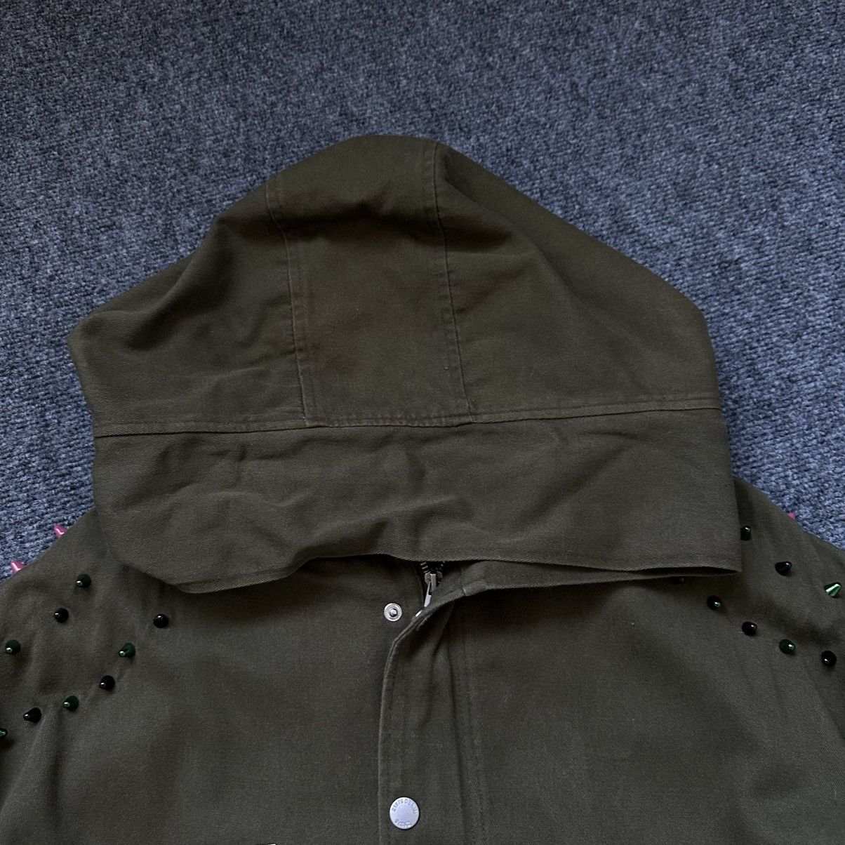 Zara VTG Zara Basic Dept Denim L Khaki Green Funky Jacket Studded Size L / US 10 / IT 46 - 7 Thumbnail