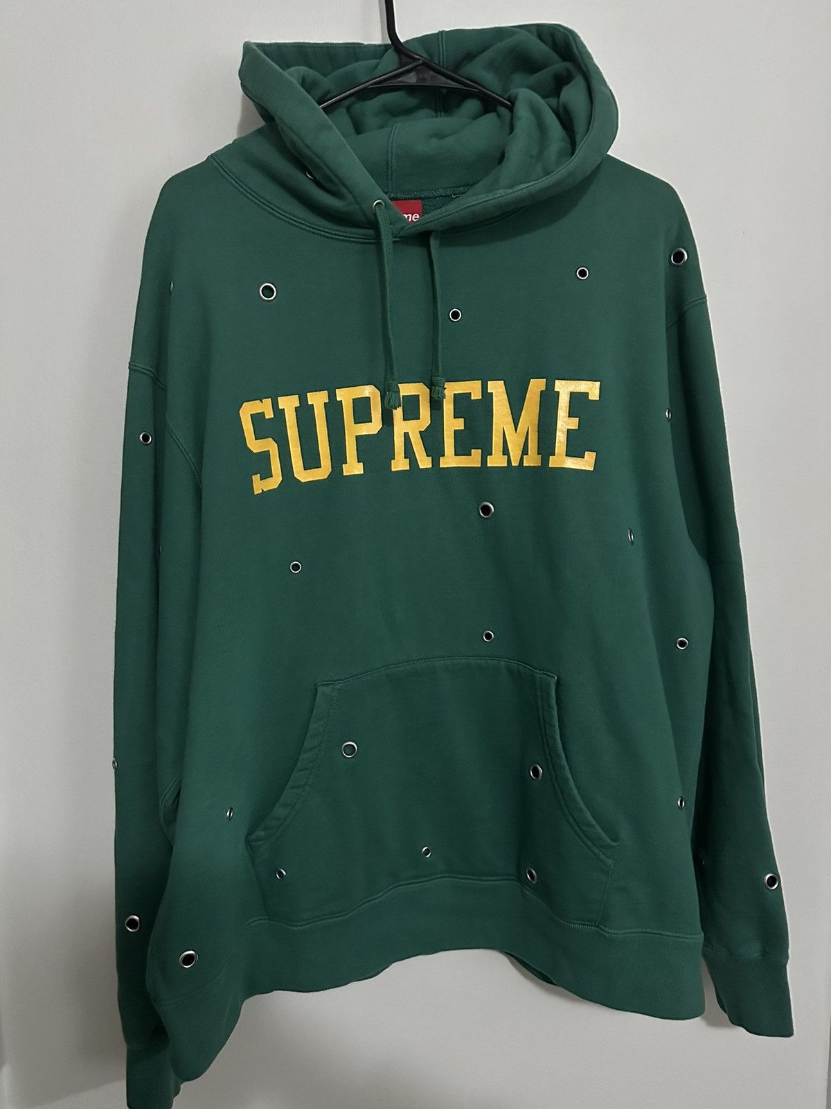 image of Supreme Eyelet Hooded Sweatshirt in Light Pine, Men's (Size Medium)