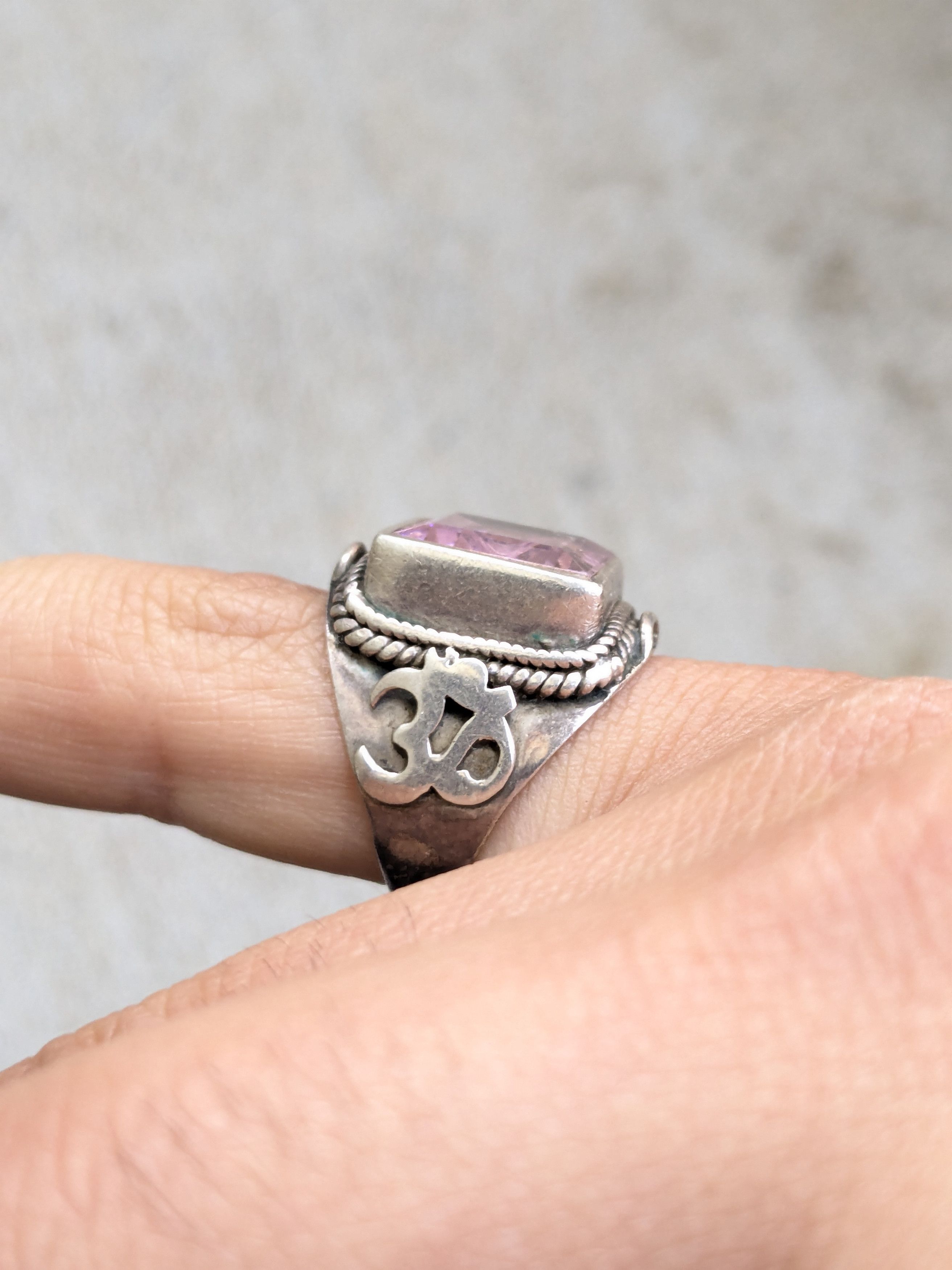 Jewelry × Vintage Vintage Sterling Silver Ring Pink Topaz 7.25 Square Ohm Om Size ONE SIZE - 9 Thumbnail