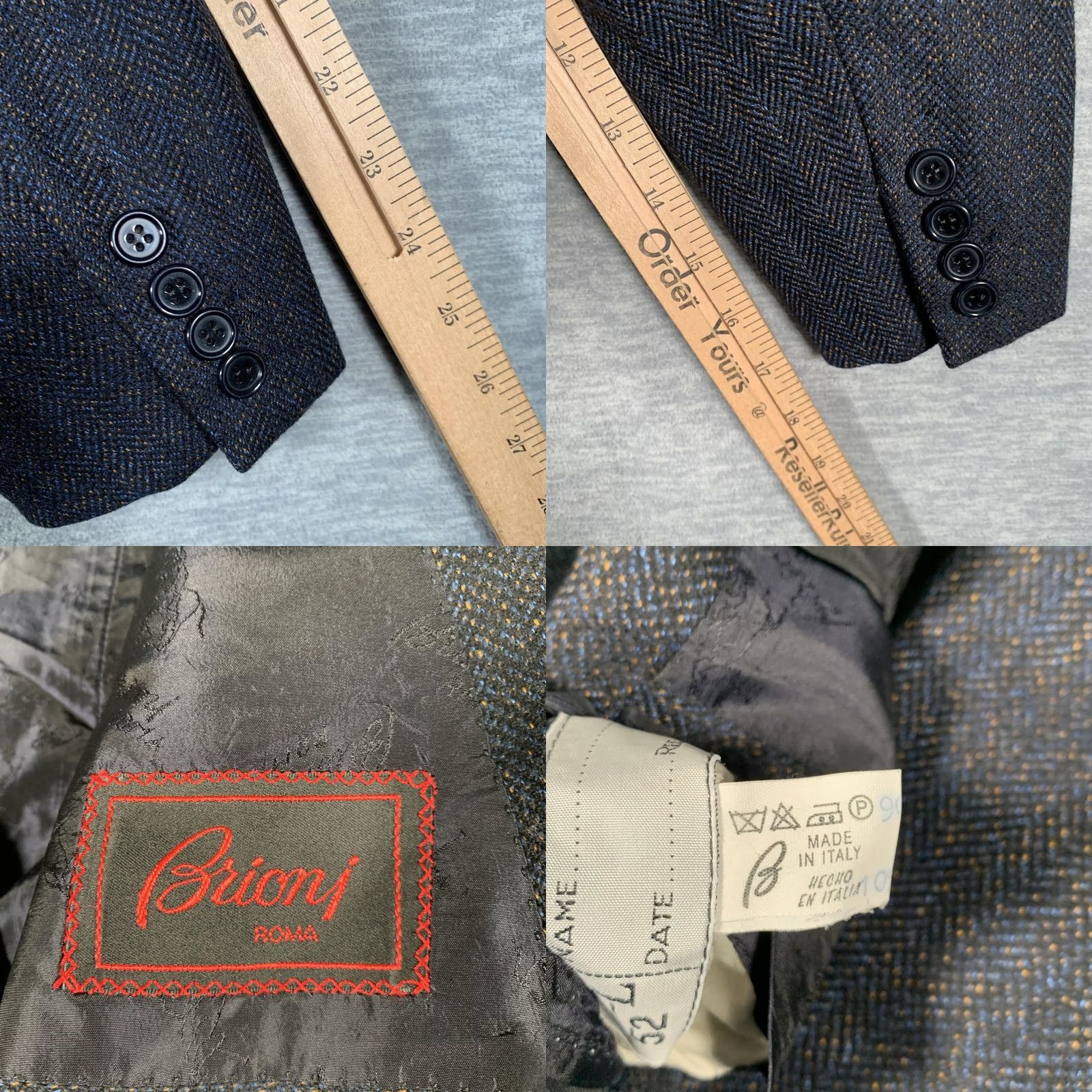 Brioni Brioni Sport Coat Mens 42 Herringbone Wool Cashmere Double-Breasted Italy Tweed Six-Button Peak Lapel Business Formal Wedding Blazer Jacket Size 42R - 9 Thumbnail