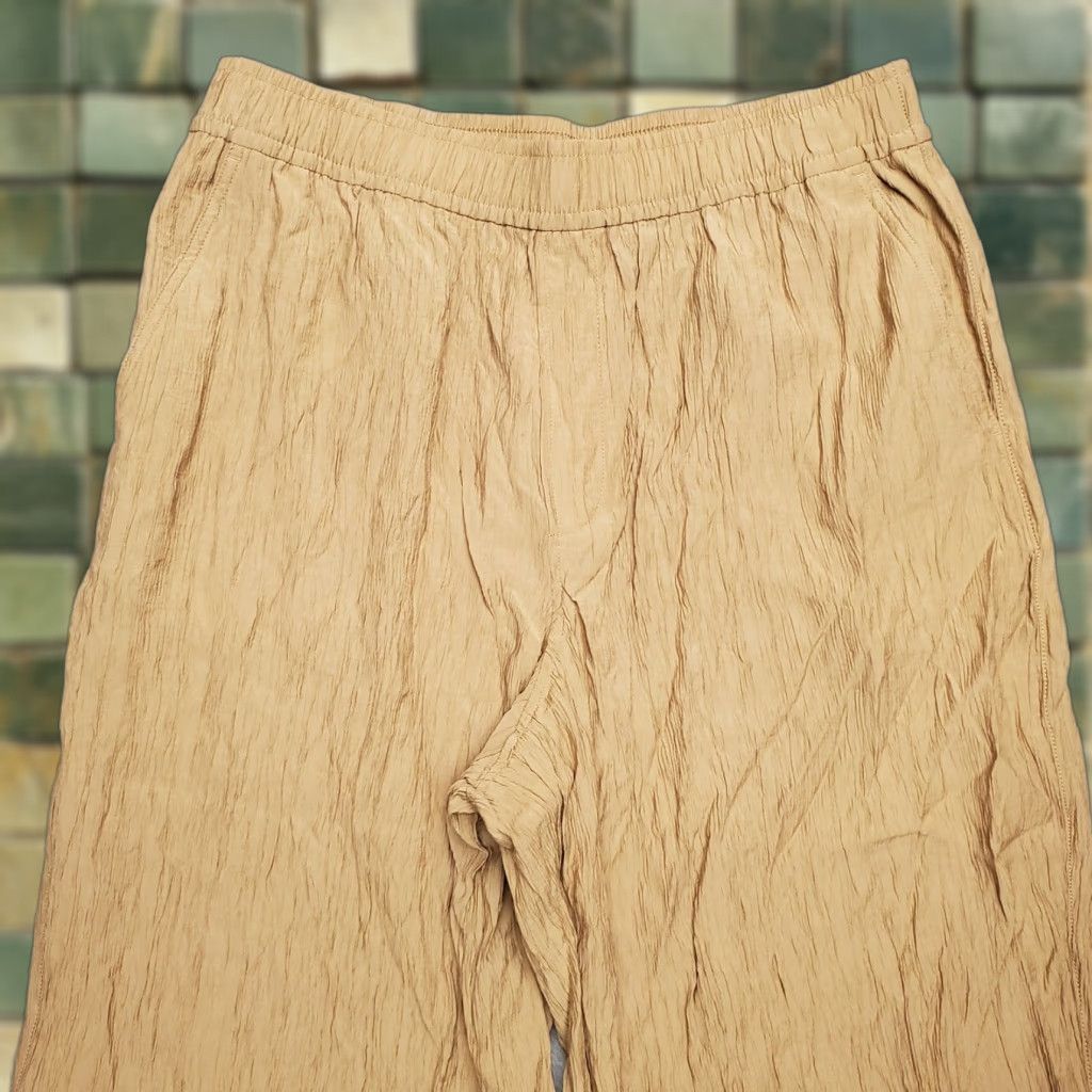 Madewell Madewell Pants Womens Large Brown Crinkle Wide Leg Crepe Elastic Waist Crop Size 36" / US 14 / IT 50 - 1 Thumbnail