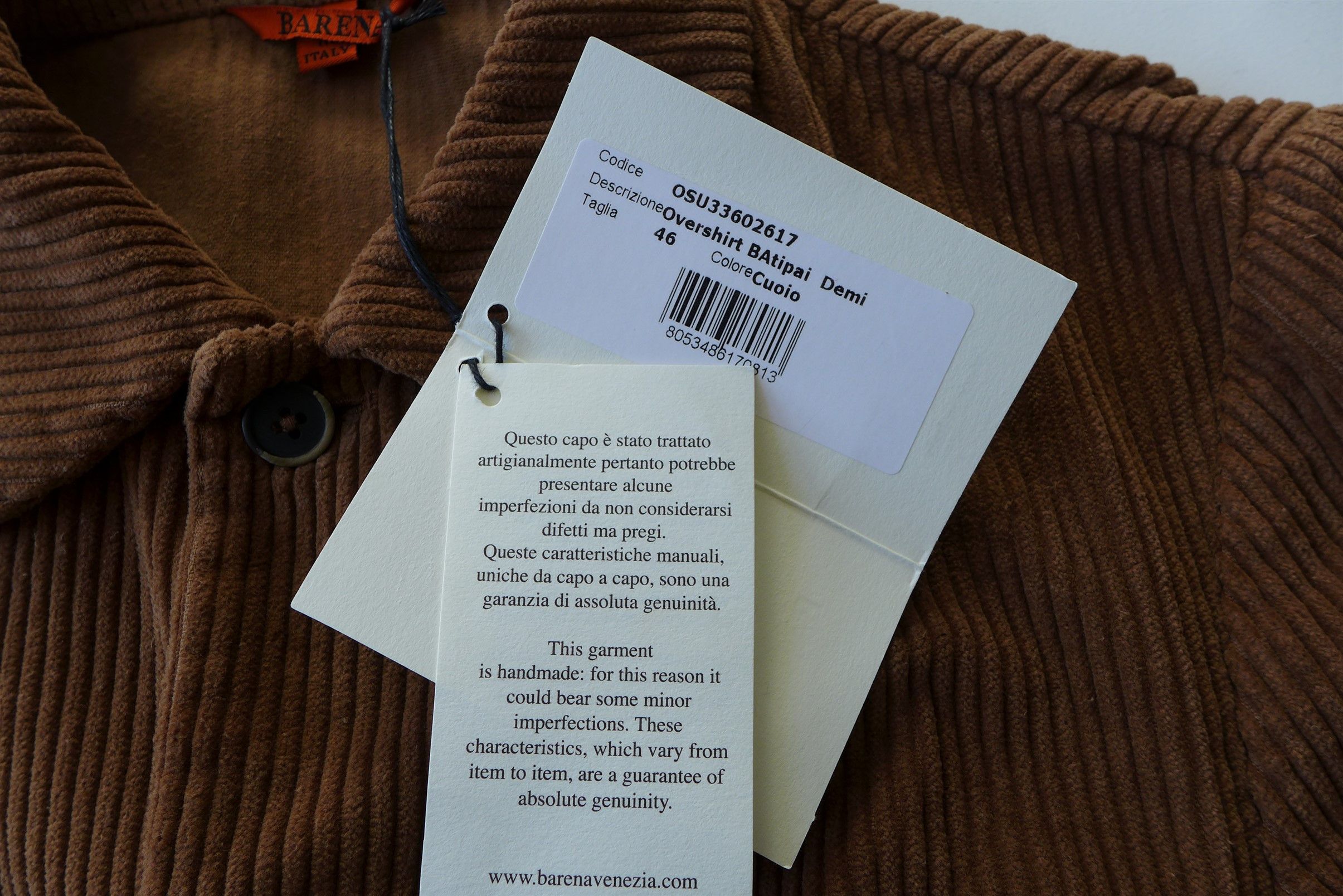 Barena Batipai Overshirt - Brown Corduroy