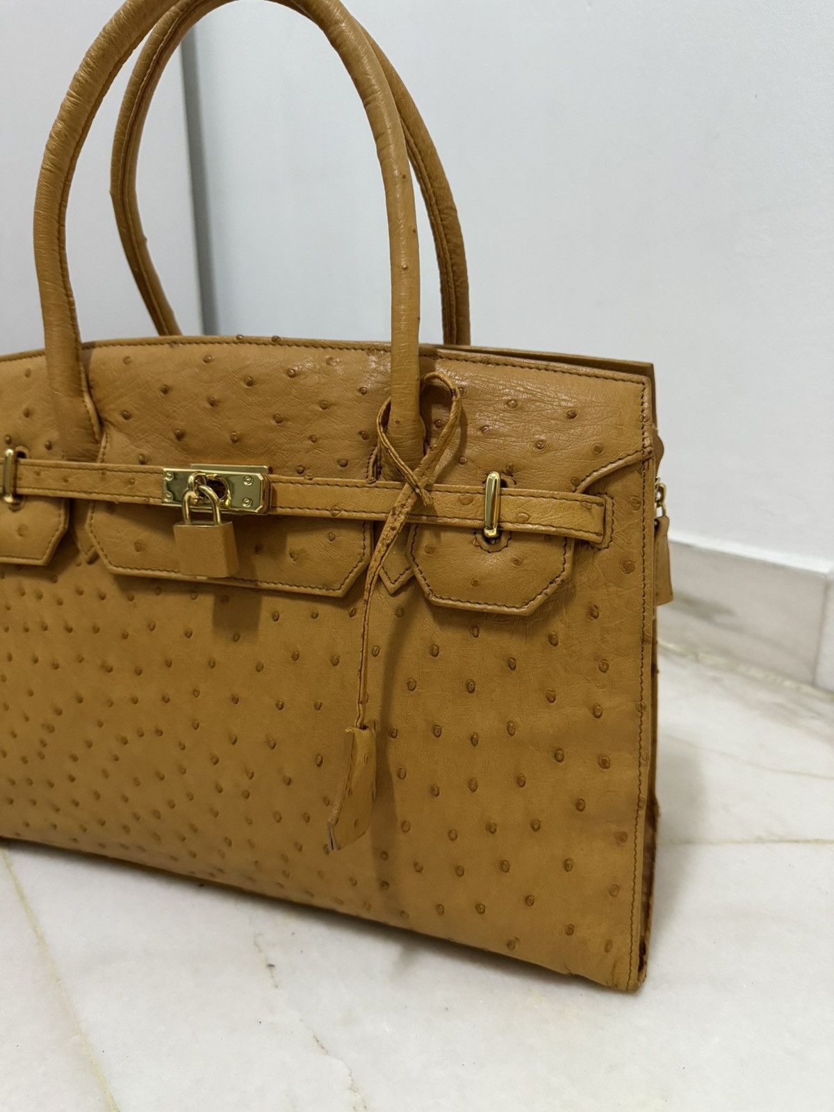 Japanese Brand Ostrich Patina Leather mini inspired hermes Birkin bag Size ONE SIZE - 3 Thumbnail