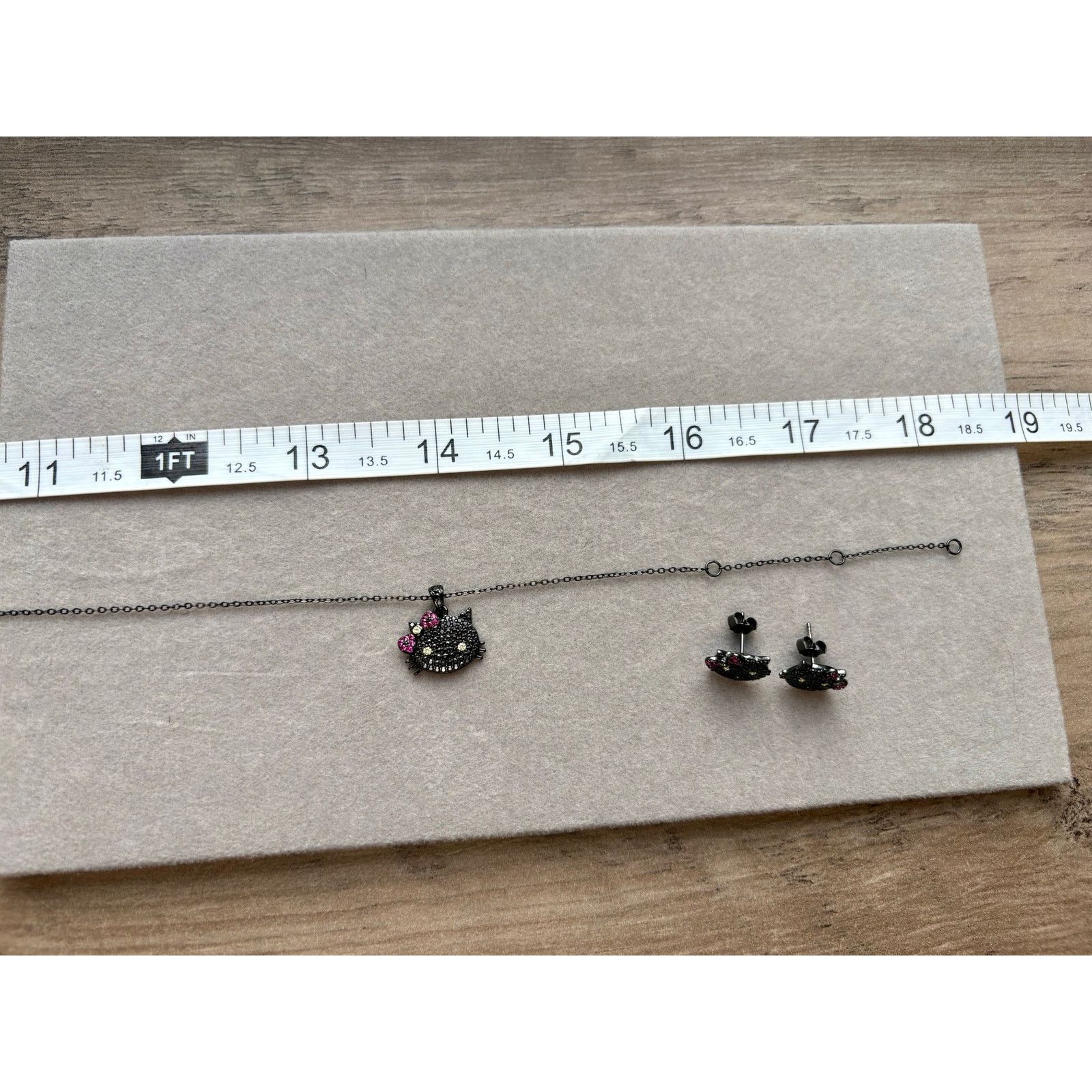 Jewelry Hello Kitty Moissanite Sterling Silver Necklace-Earring Set Size ONE SIZE - 3 Thumbnail
