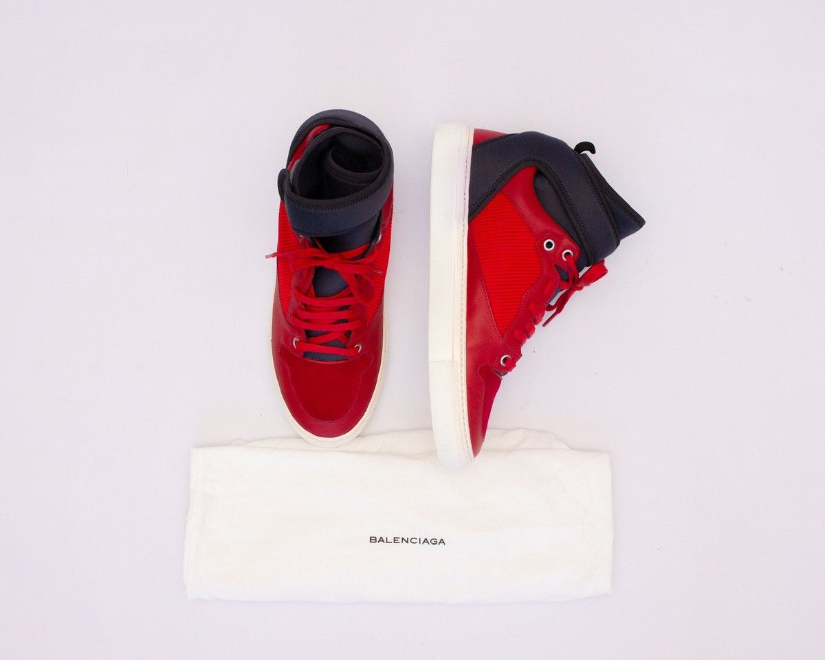 Balenciaga Balenciaga Mens Red Navy Blue Neoprene Strap High Top SZ:6US Size US 6 / EU 39 - 1 Thumbnail