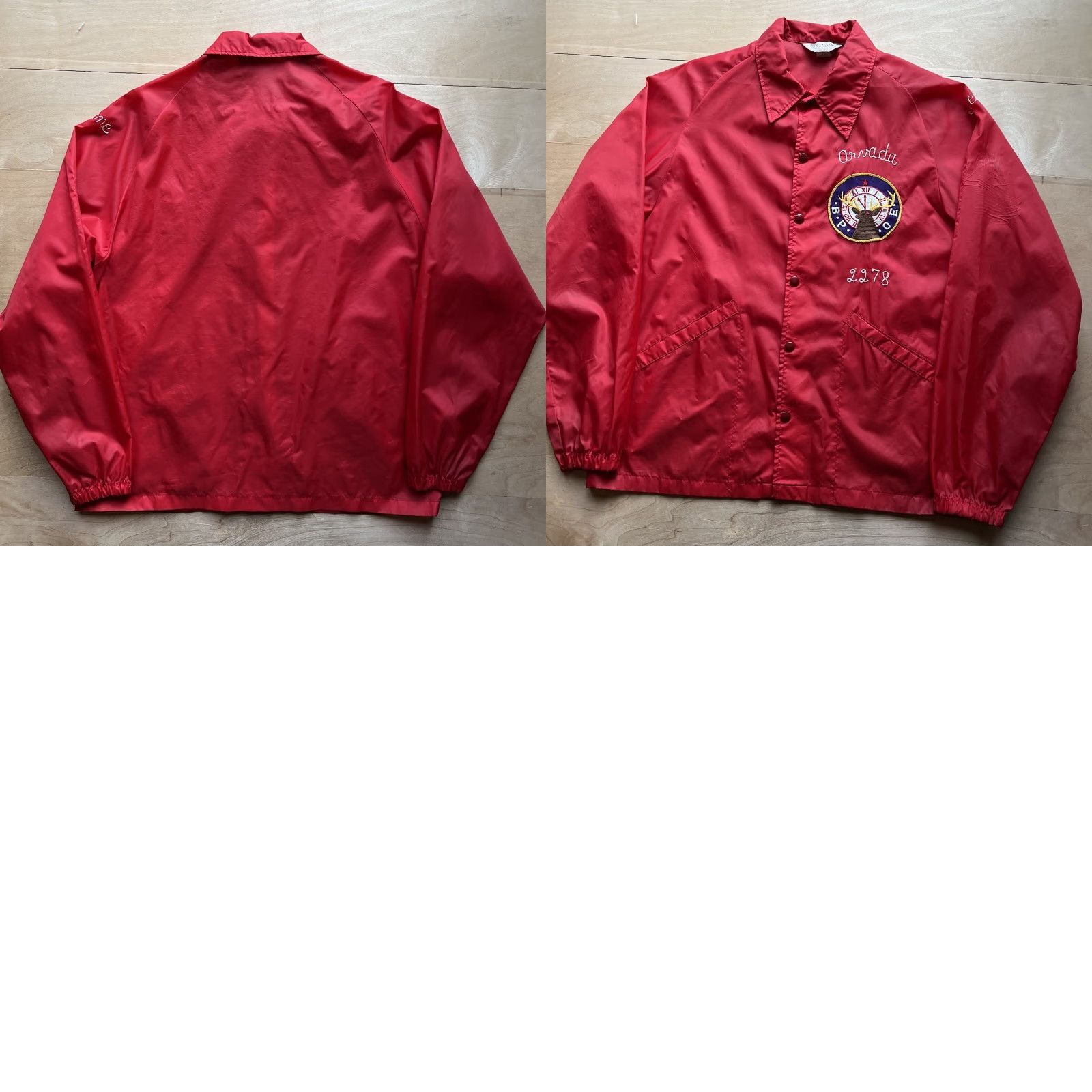 Vintage Vintage Swingster FFA Jacket L Red 70s Workwear USA Nylon Softshell Button Logo Coat, Mens, Regular, All Seasons, Collared, Lined, Short Jacket Size US L / EU 52-54 / 3 - 8 Thumbnail