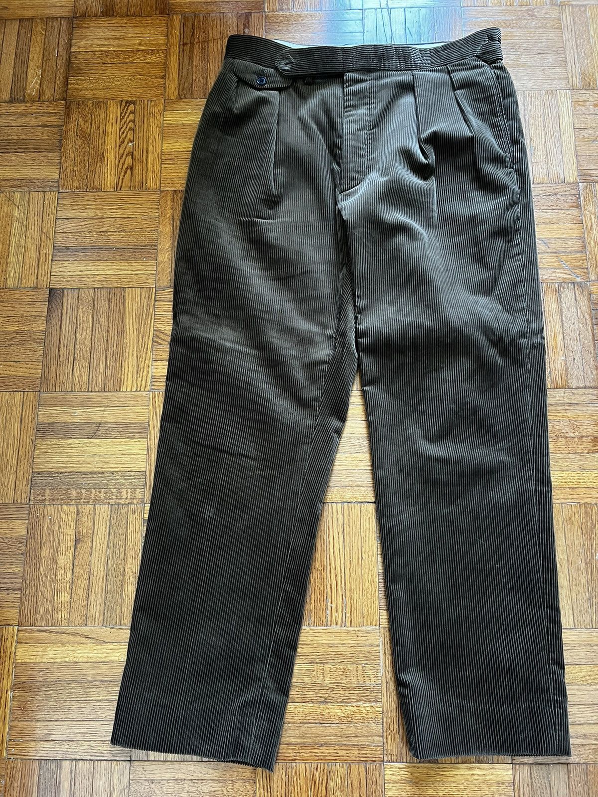 image of Ralph Lauren Purple Label Ralph Laurent Purple Label Pleated Corduroy Pants in Brown (Size 32)