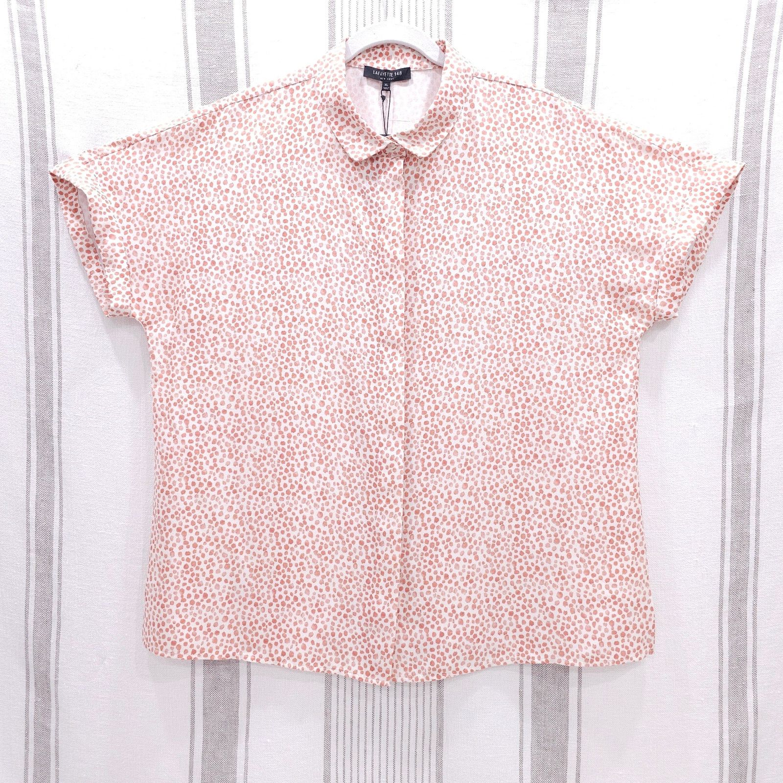 Image of NWT Lafayette 148 Pink Polka Dot "blaine" Silk Blouse Size XL in White, Women's