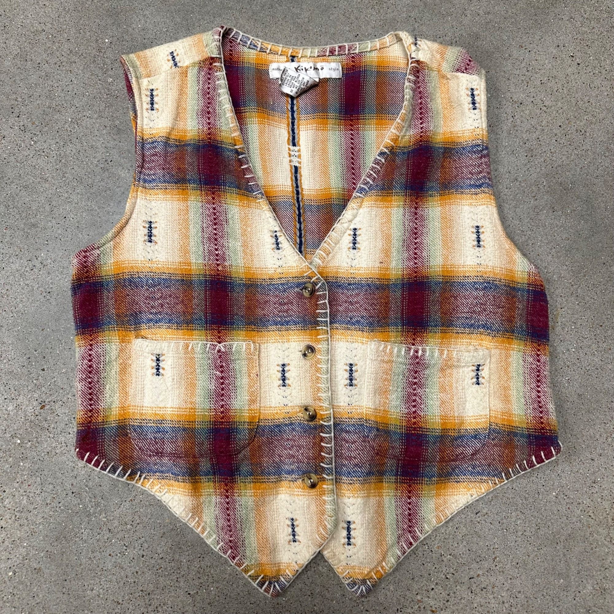 Vintage Vintage Kikomo Unique Patterned Plaid Vest Top Size M / US 6-8 / IT 42-44 - 1 Thumbnail