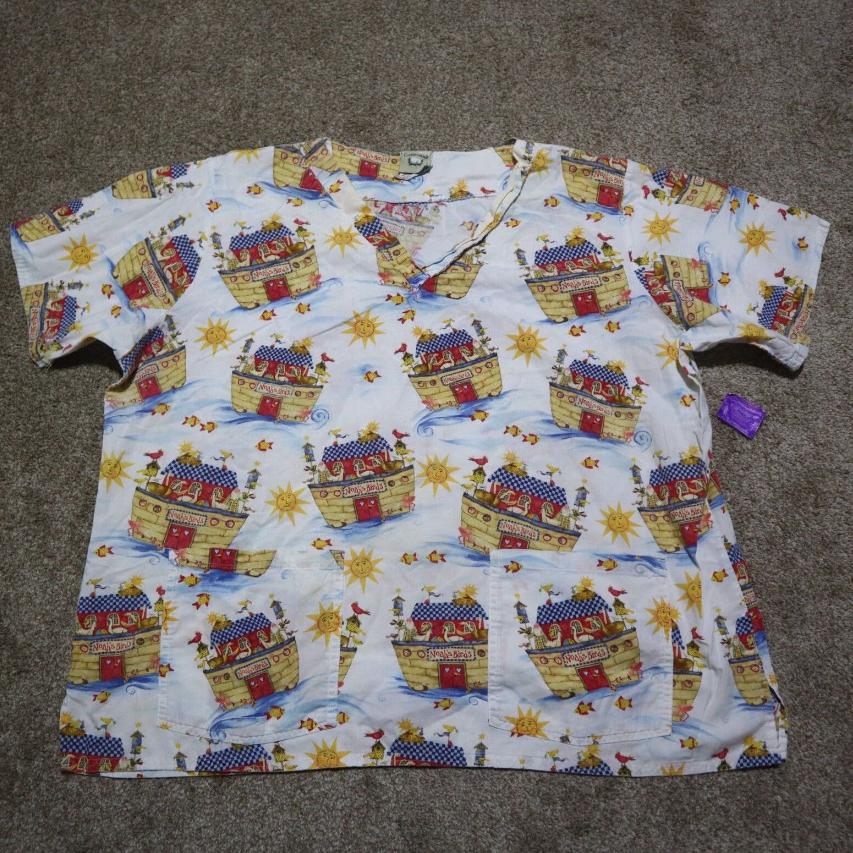 Vintage Cottonality Shirt Adult 2XL Blue Noahs Ark Cross Bible Faith Scrub Top Patterned Women Size US XXL / EU 58 / 5 - 2 Thumbnail