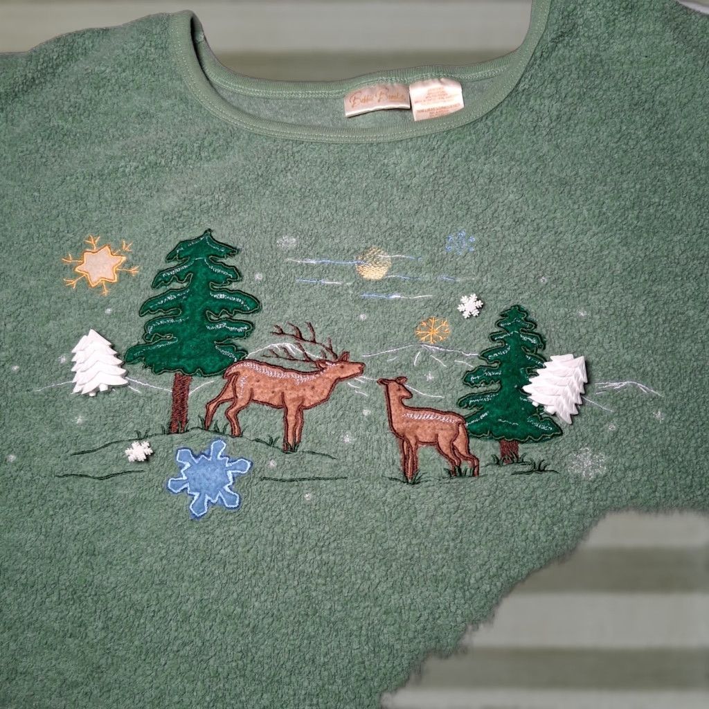 Vintage VINTAGE Bobbie Brooks Fleece Shirt Plus Size 26/28 Winter Deer Snow Green Embroidered Front Applique Reindeer Casual Mens Girls Womens Clothing Size 4XL / US 24-26 - 1 Thumbnail