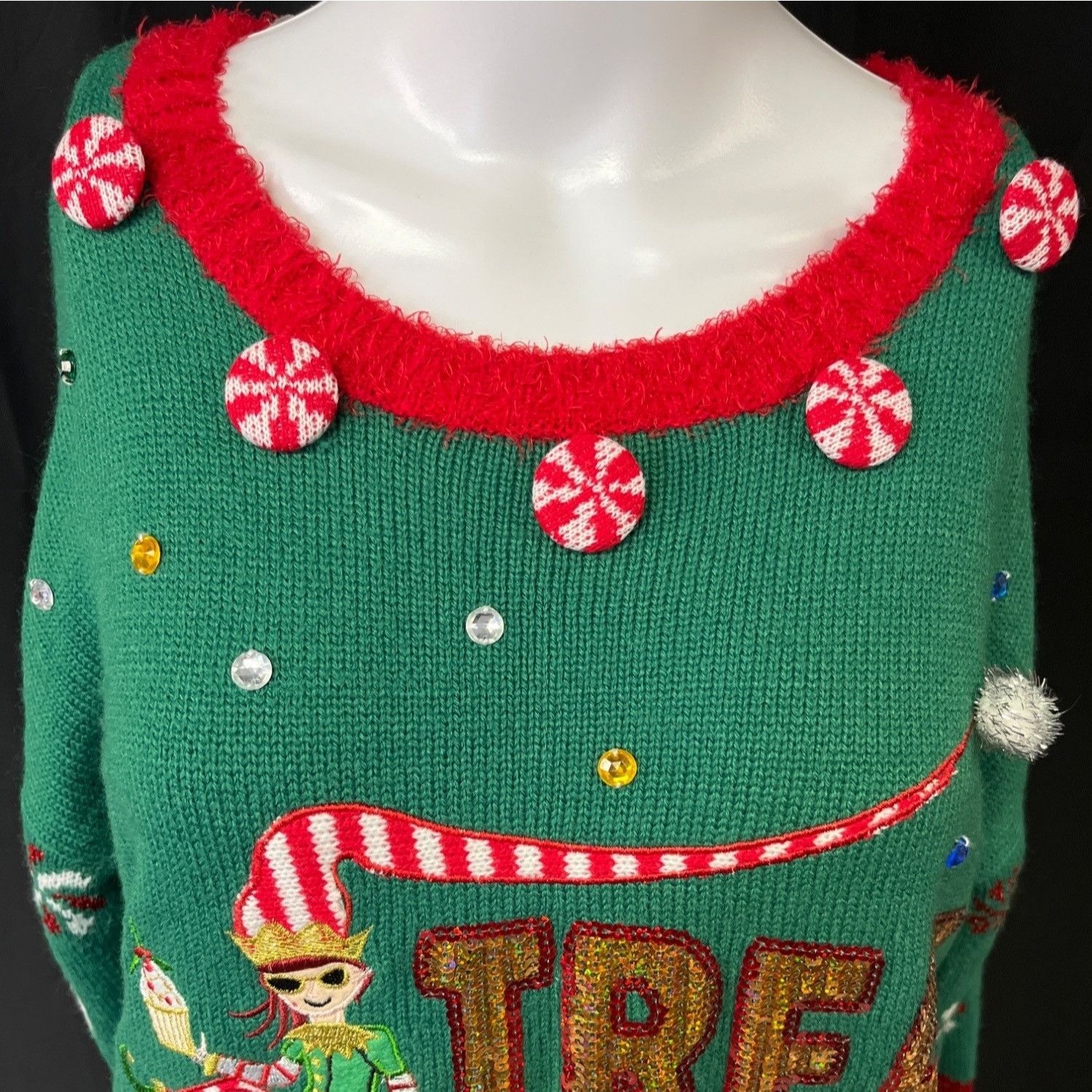Other Holiday Time Women's Green Christmas Ugly Sweater SzM(8-10) Size M / US 6-8 / IT 42-44 - 3 Thumbnail