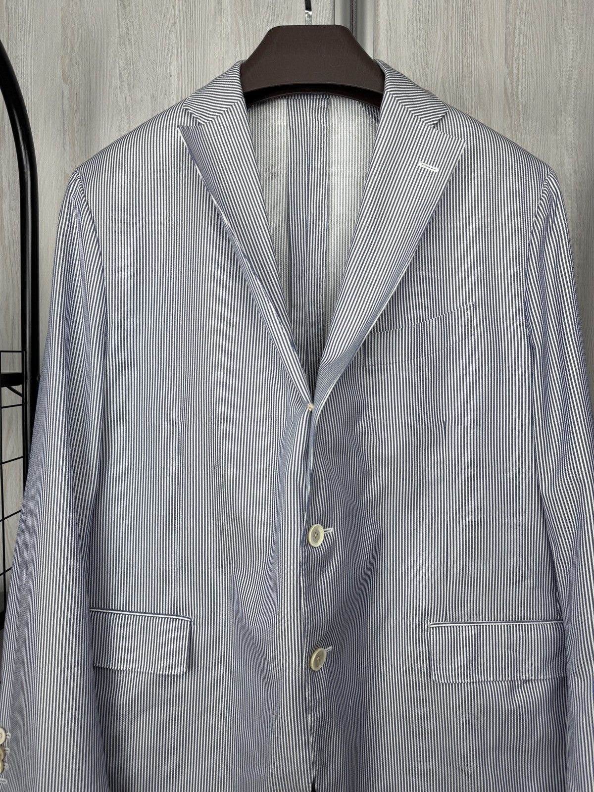 Lardini Lardini 100% Linen Blue White striped unlined lux blazer Size 48R - 3 Thumbnail