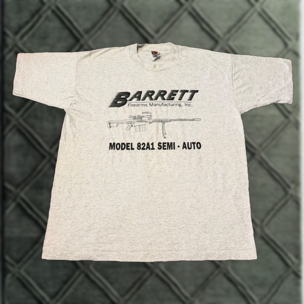 VINTAGE Barrett Firearms Model 82A1 Semi Auto Rifle Gun Military T-Shirt XL Men Gray