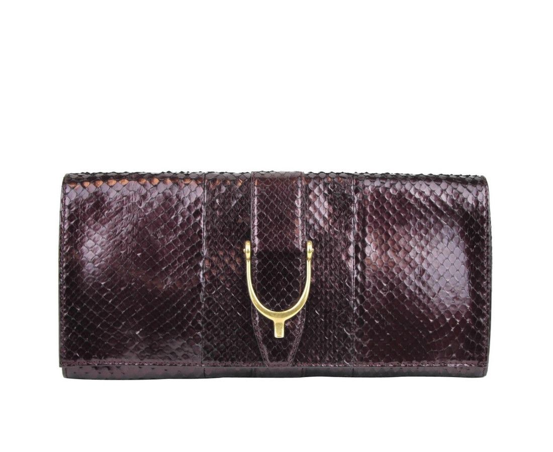Women's Plum Python Large Soft Stirrup Clutch Bag