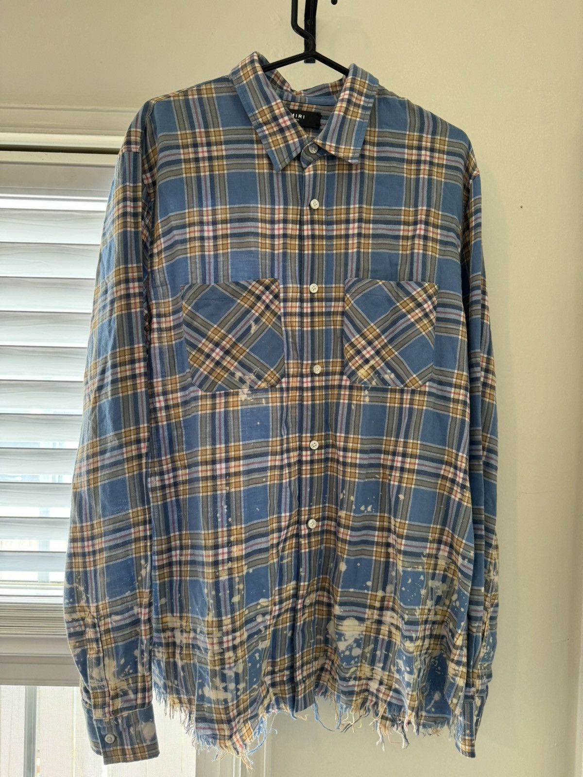 image of Amiri Bleached Flannel in Yellow/Red/Blue, Men's (Size XL)