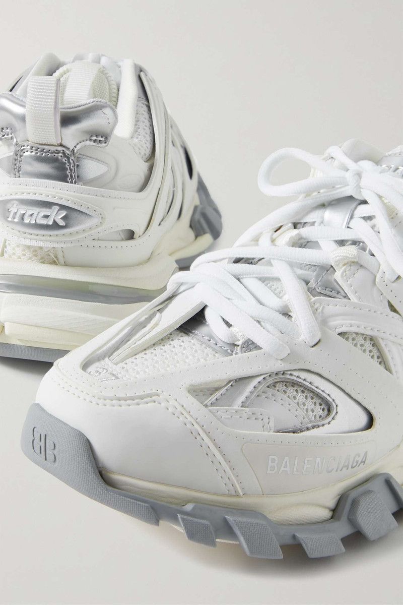 Balenciaga o1srvl11e0426 Track Metallic Sneakers in White/Silver Size US 7 / IT 37 - 3 Thumbnail