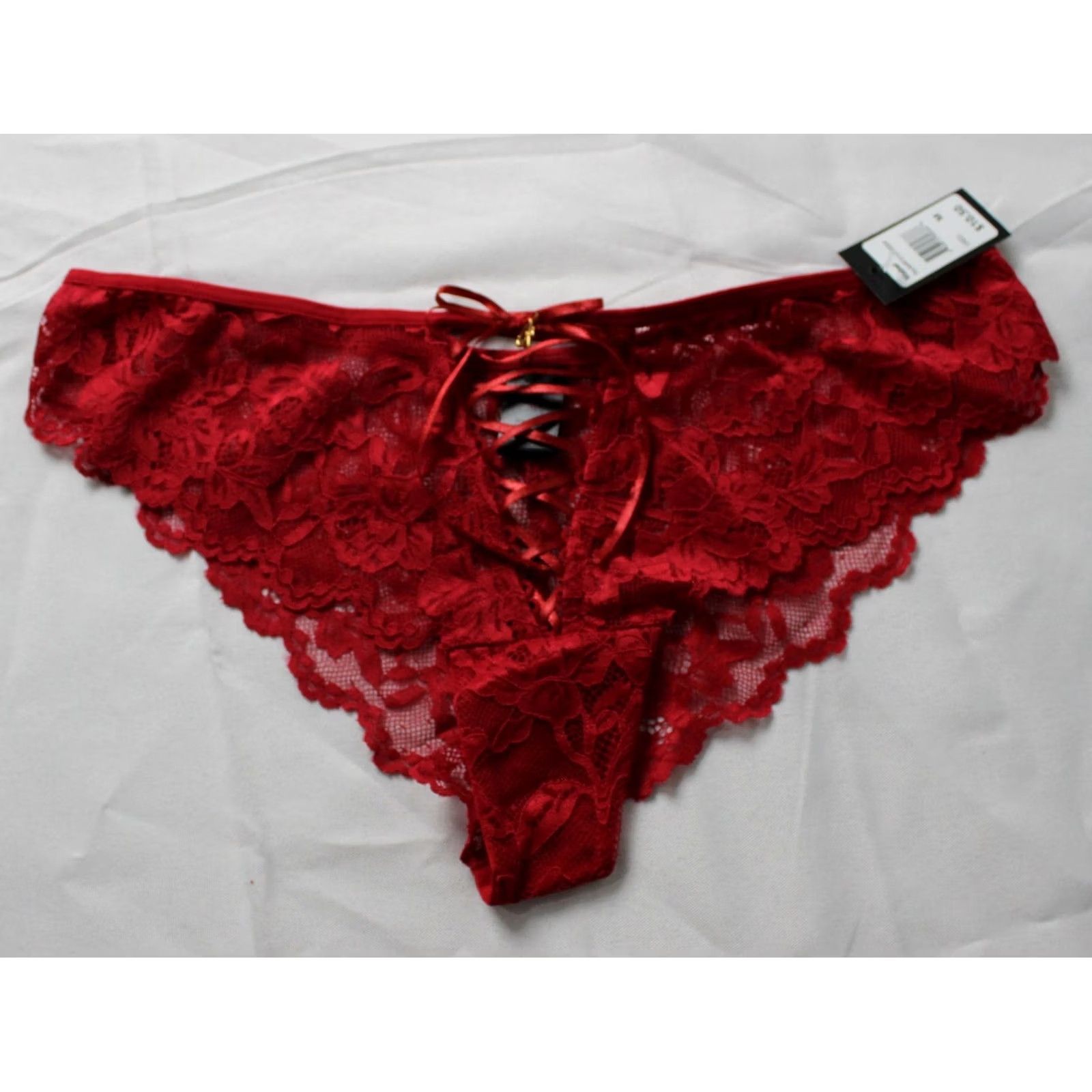 Vintage Frederick's of Hollywood Women's Mabel Lace-Up Tanga JT8 Sienna Red Medium NWT Size ONE SIZE - 2 Thumbnail